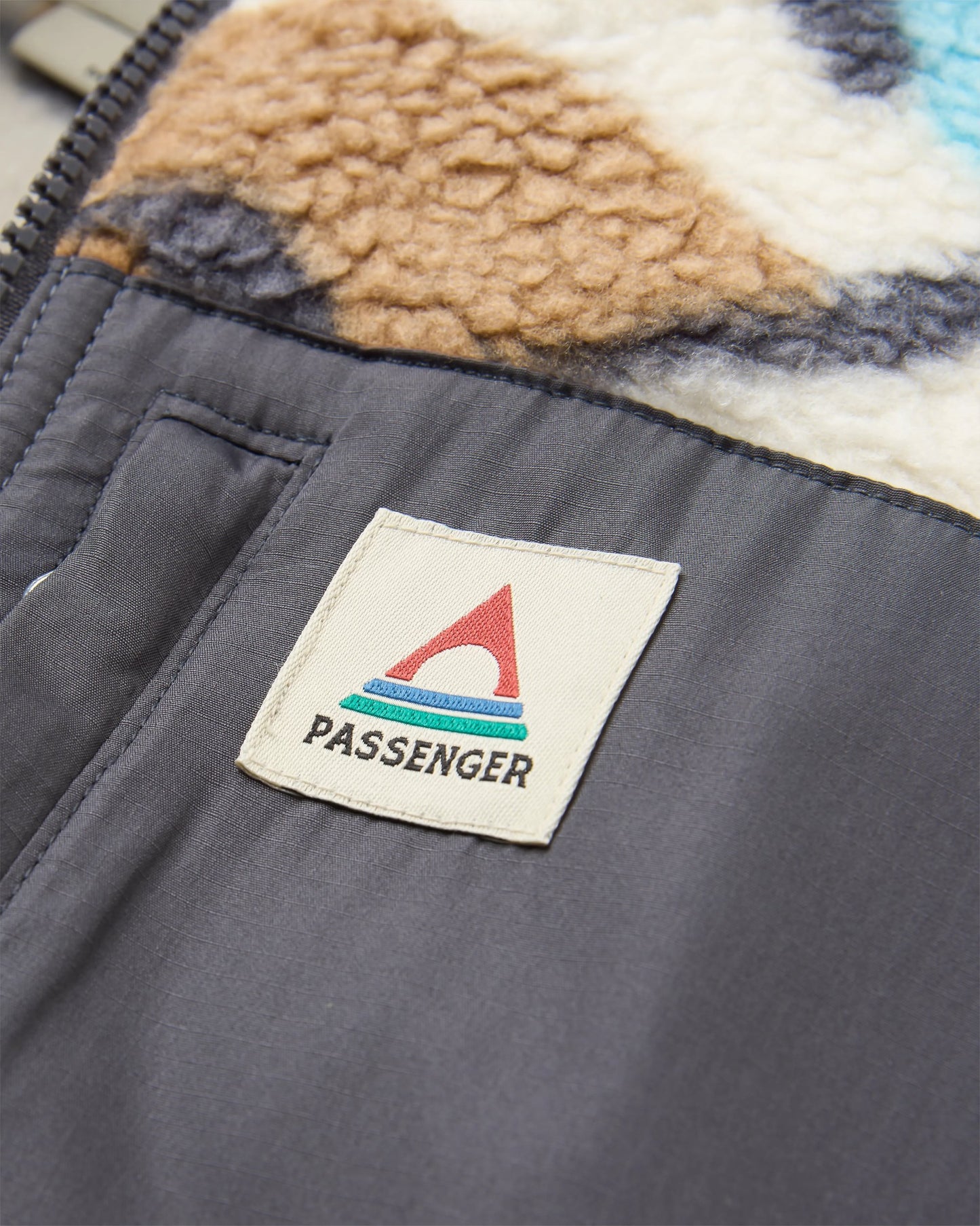 Fairbanks Full Zip Recycled Sherpa Gilet - Abstract Trails Off White - Flatlay