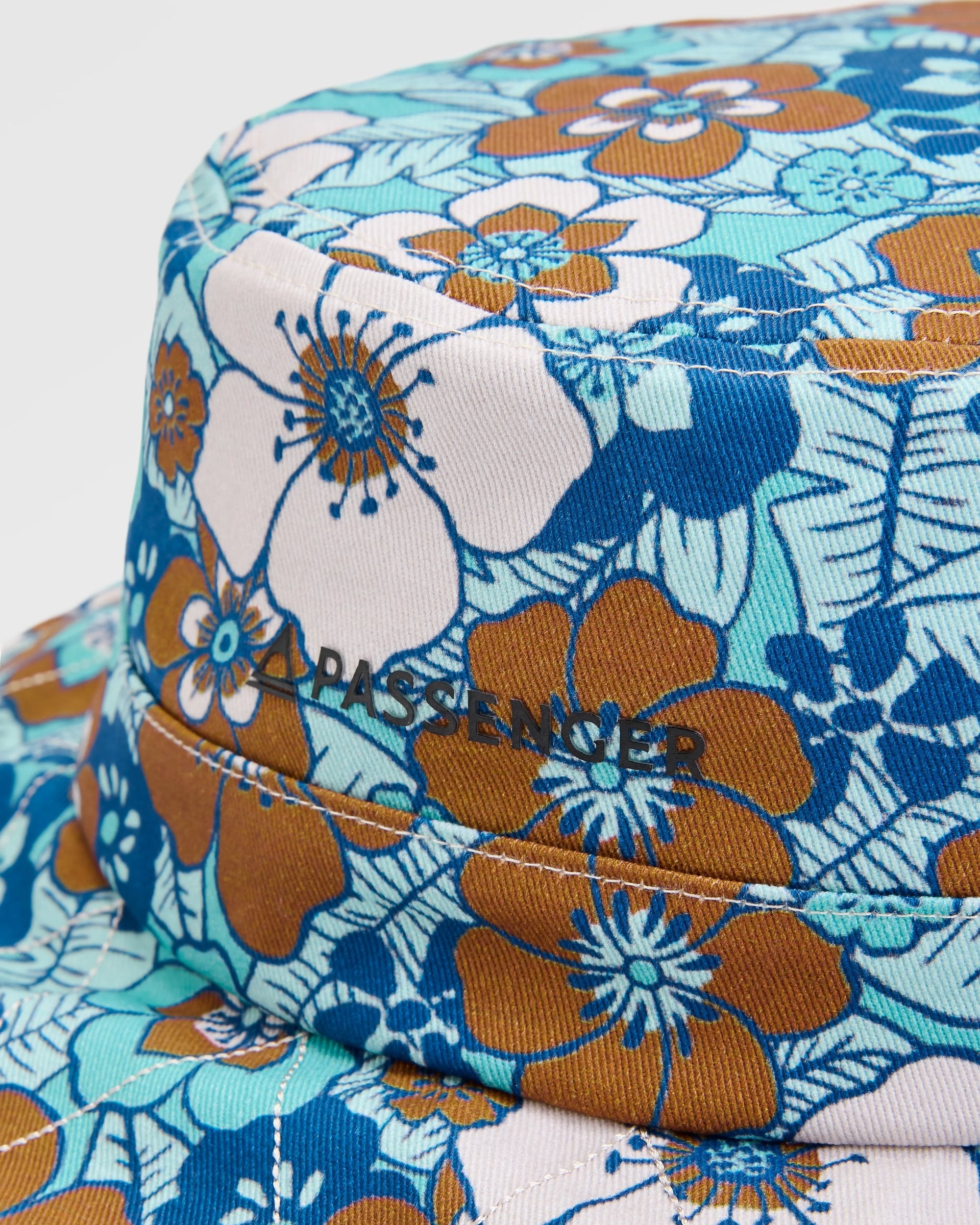 Shaded Organic Bucket Hat - Vintage Floral Aqua - Flatlay