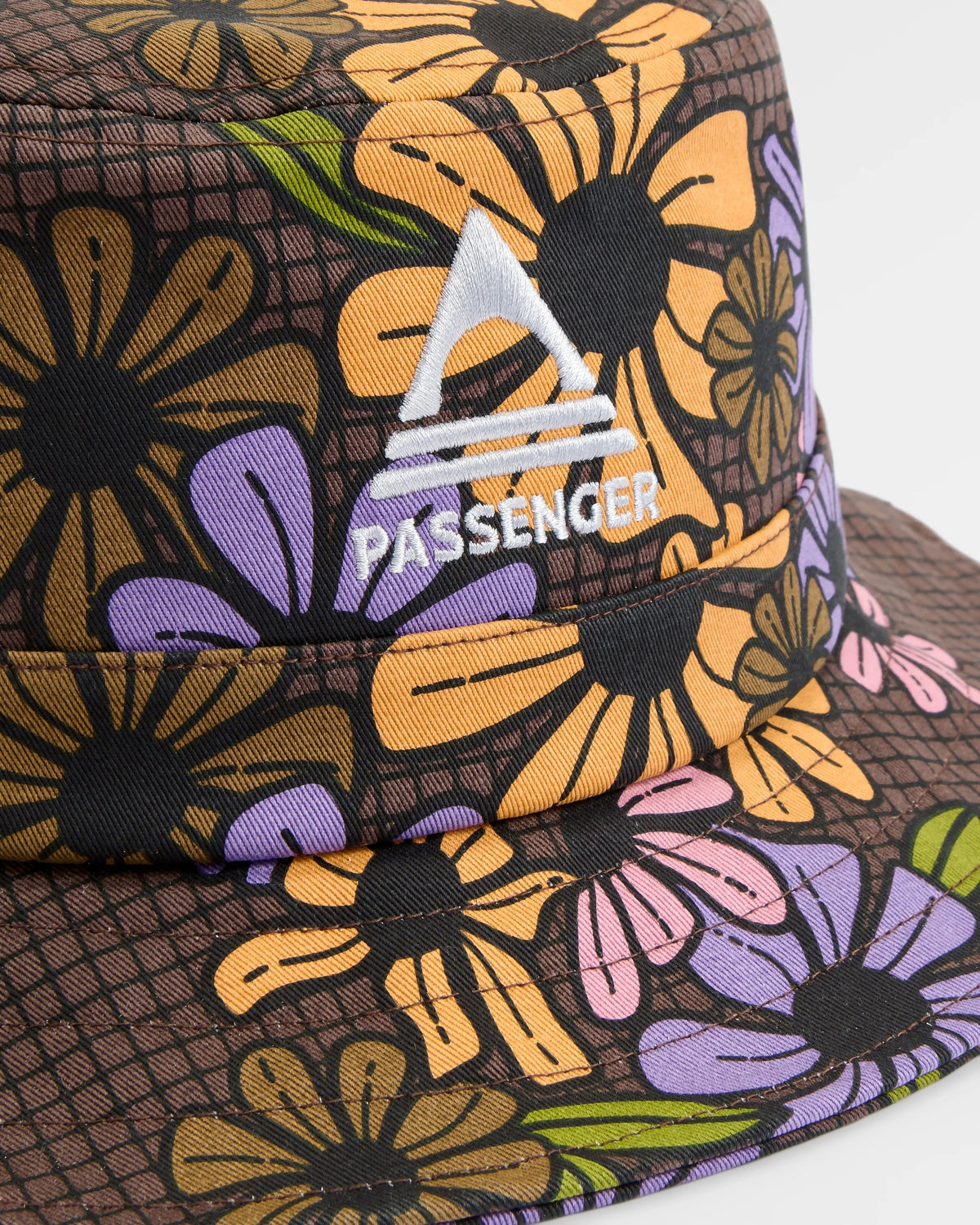 Shaded Organic Bucket Hat - Floral Grid Espresso - Flatlay
