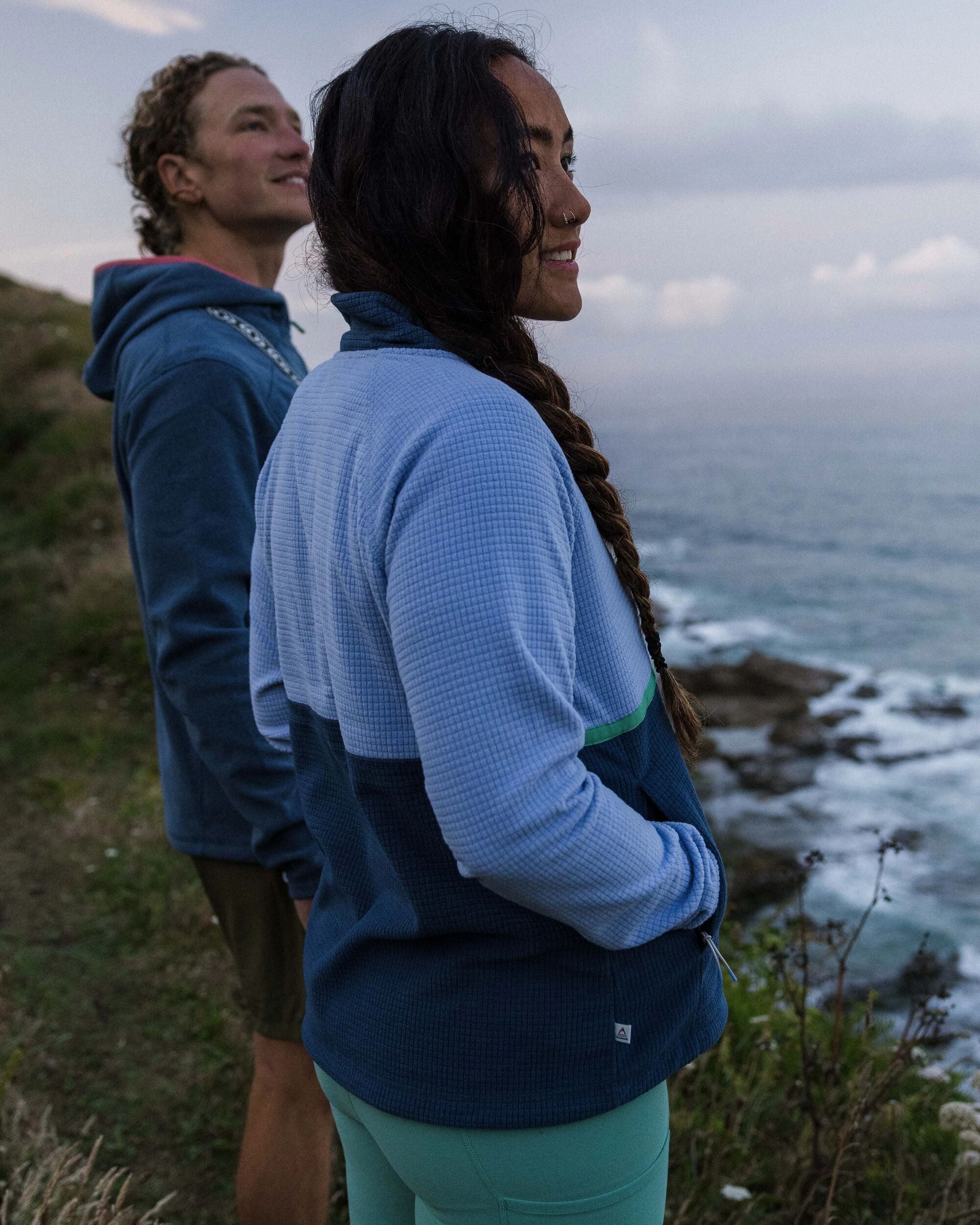 Off Trail Recycled Grid Polar Fleece - Cornflower/Dark Denim - Lifestyle