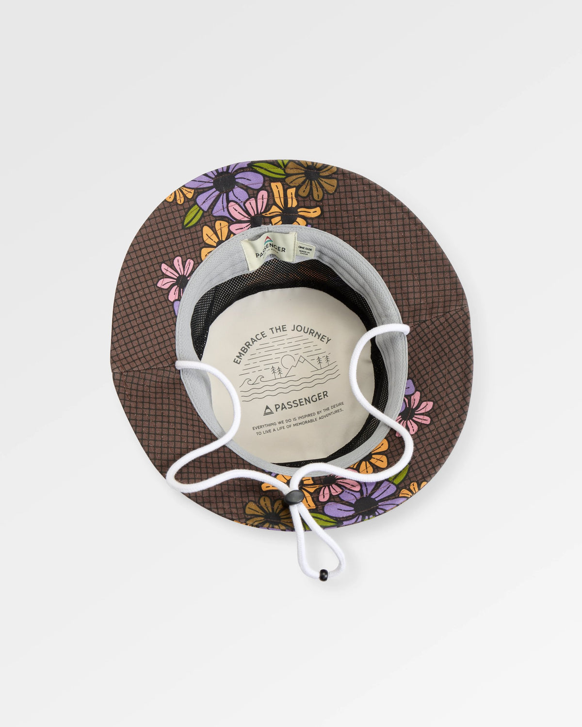 Shaded Organic Bucket Hat - Floral Grid Espresso - Flatlay
