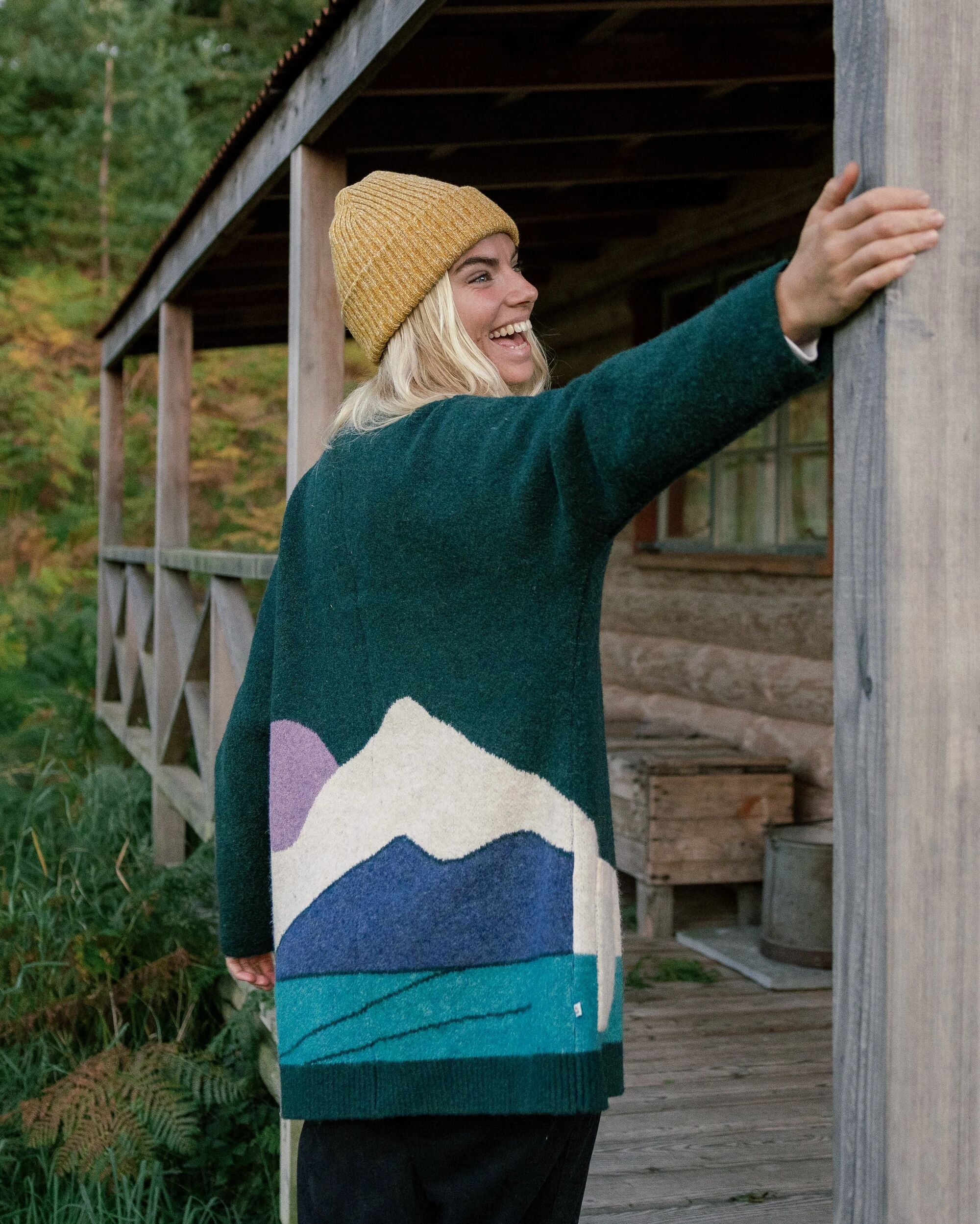Vista Recycled Knitted Cardigan - Rain Forest - Lifestyle