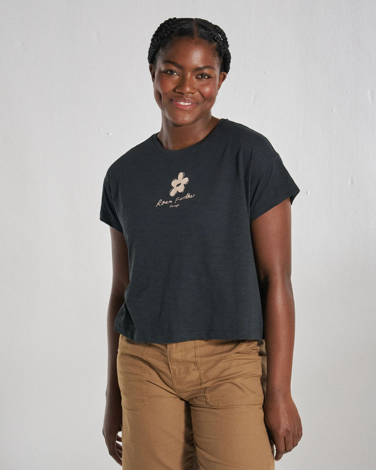 Roam Further T-Shirt - Black - Studio Model