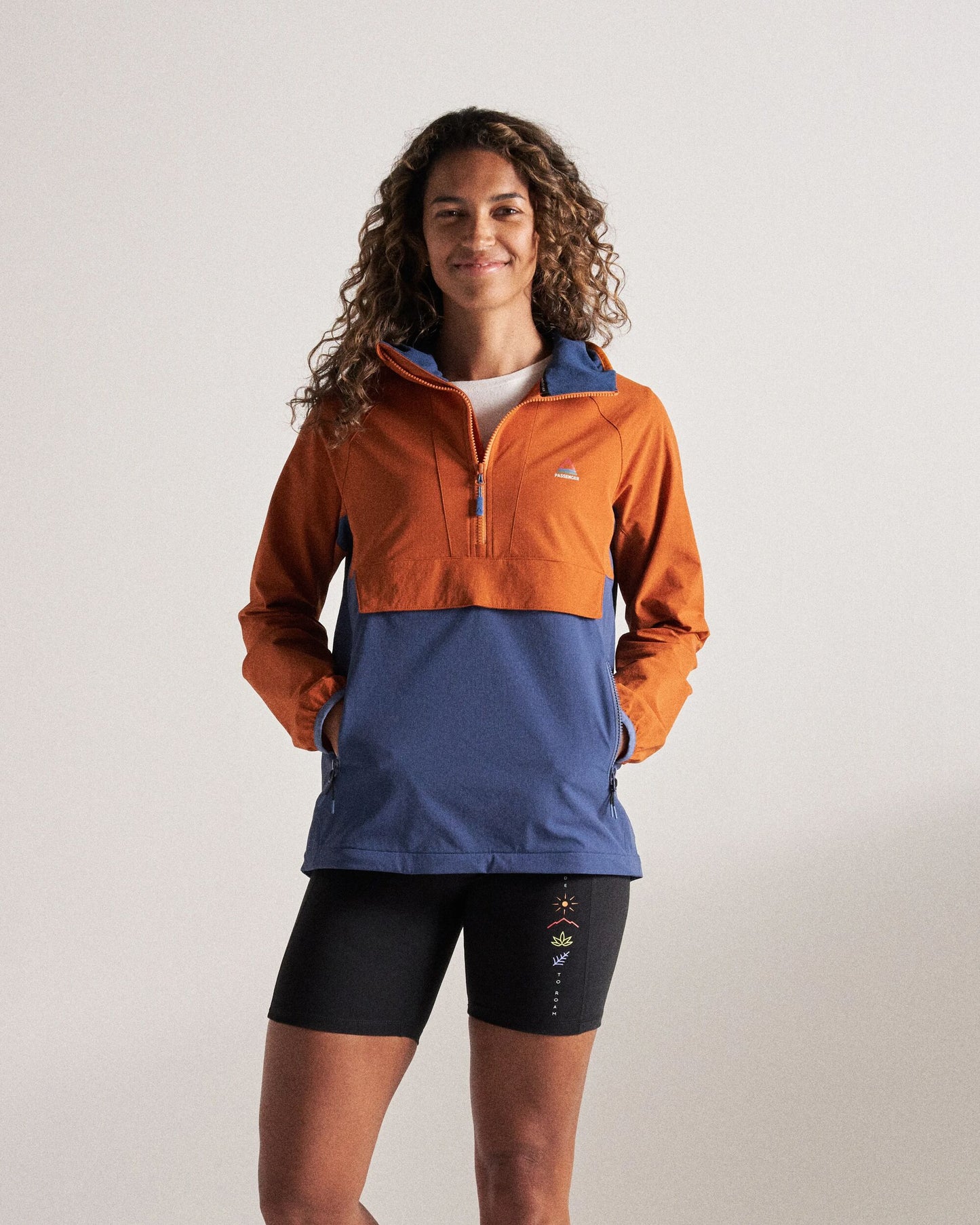 Ocean Light Recycled Softshell Jacket - Dark Denim/Sunset Orange - Studio Model
