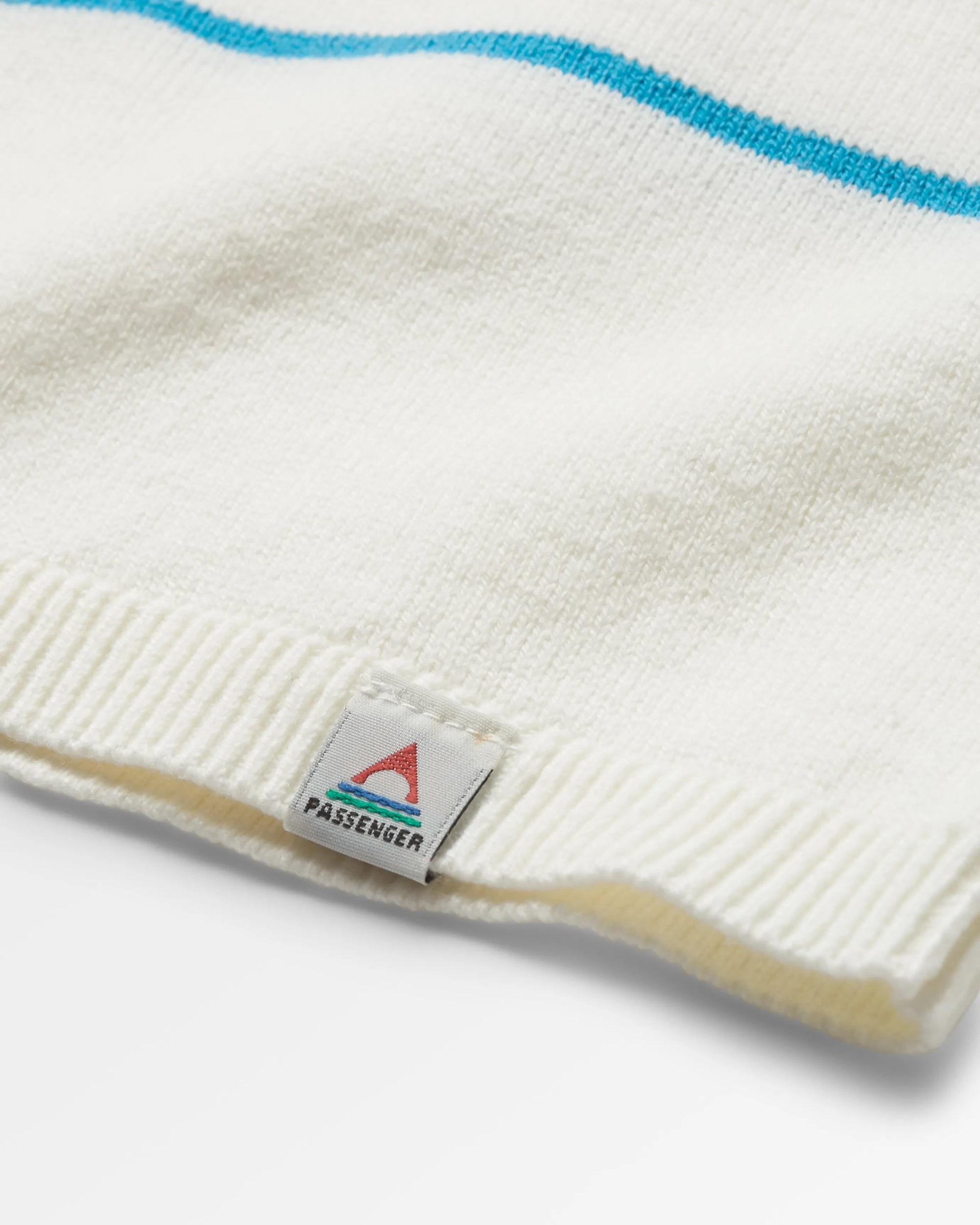 Migrate Organic Knitted Jumper - Blue Pool Stripe - Flatlay