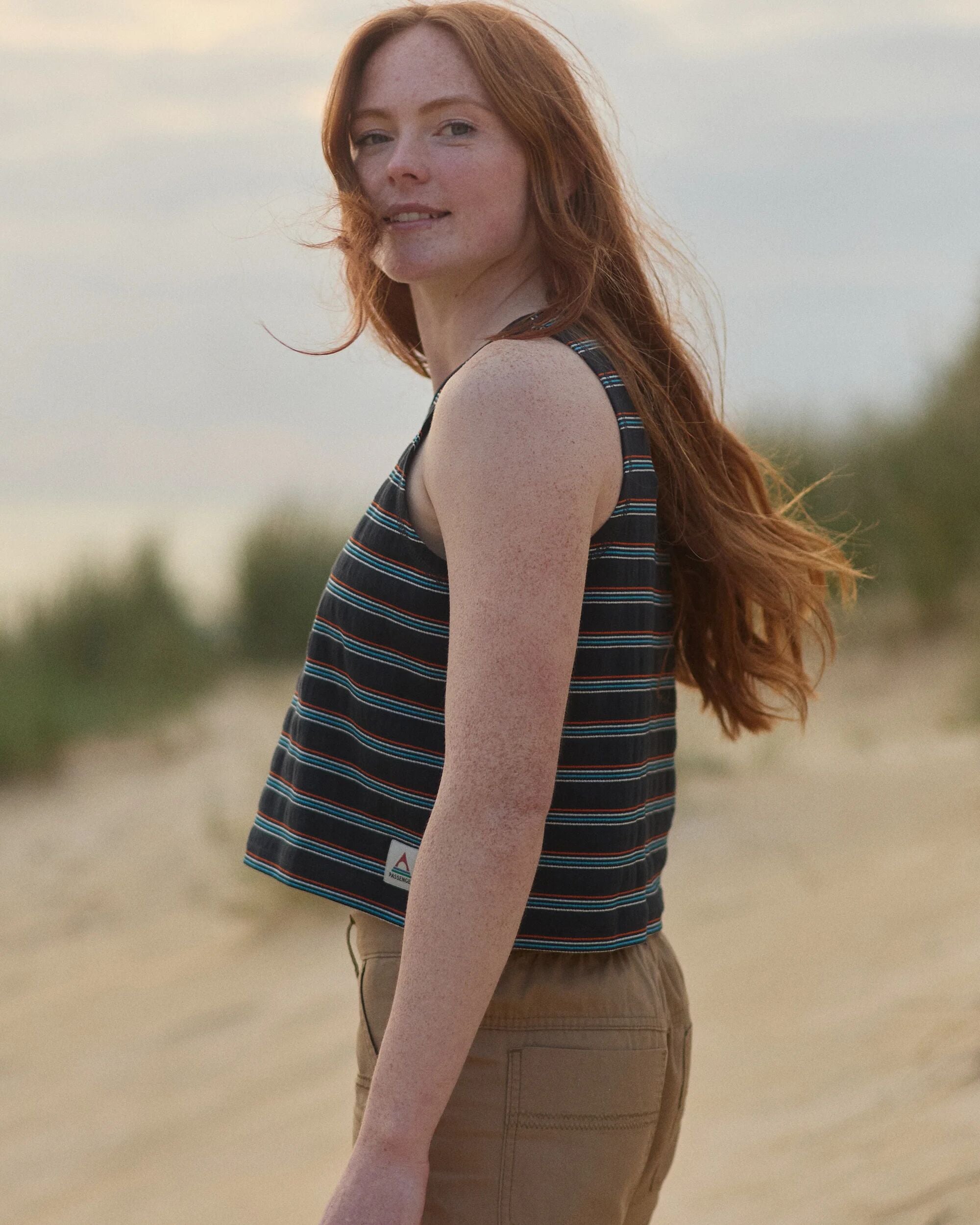 Retro Vibes Organic Cotton Vest - Black Multi Stripe - Lifestyle