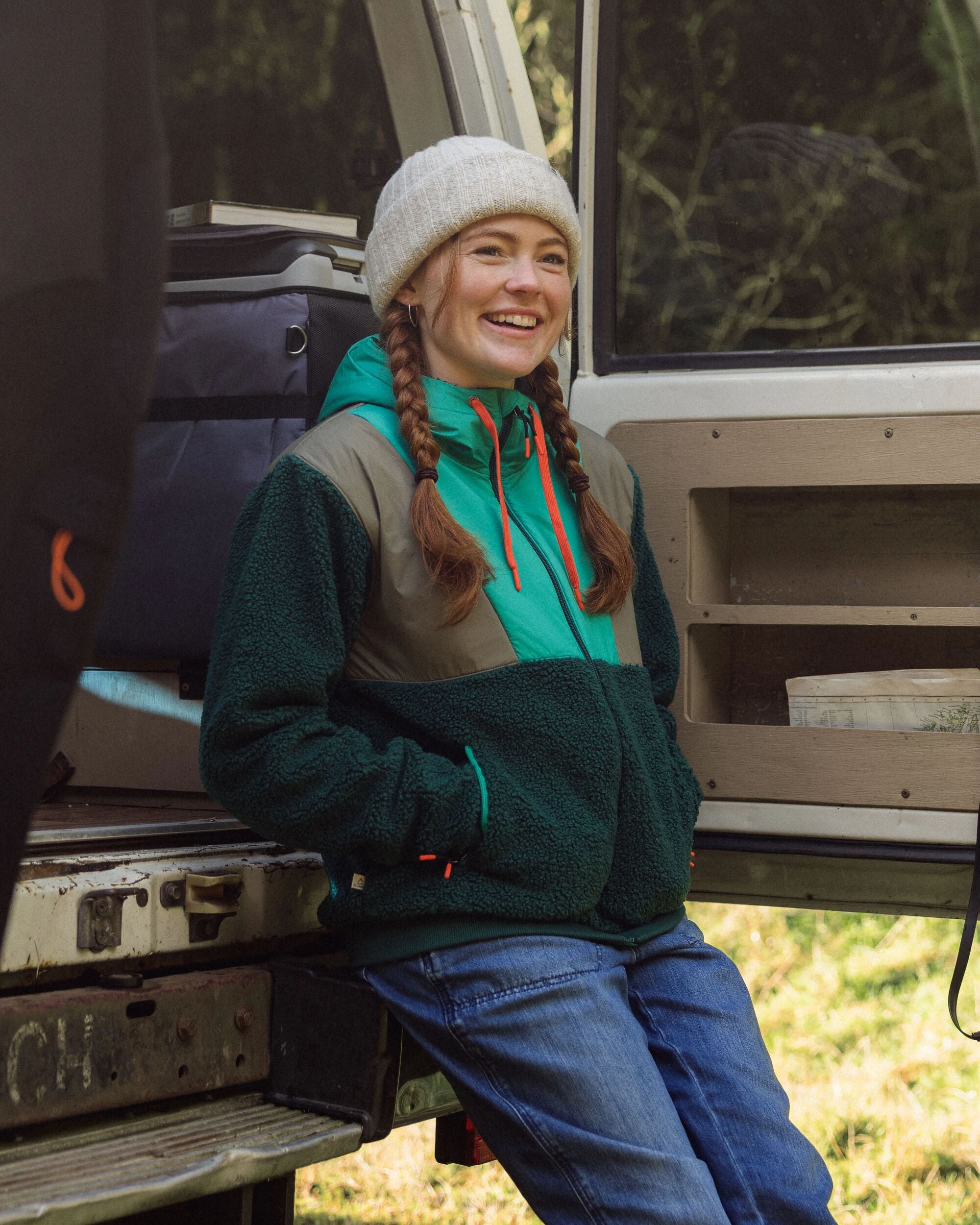 Joy Full Zip Hooded Sherpa Fleece - Greenlake/Rain Forest - Lifestyle