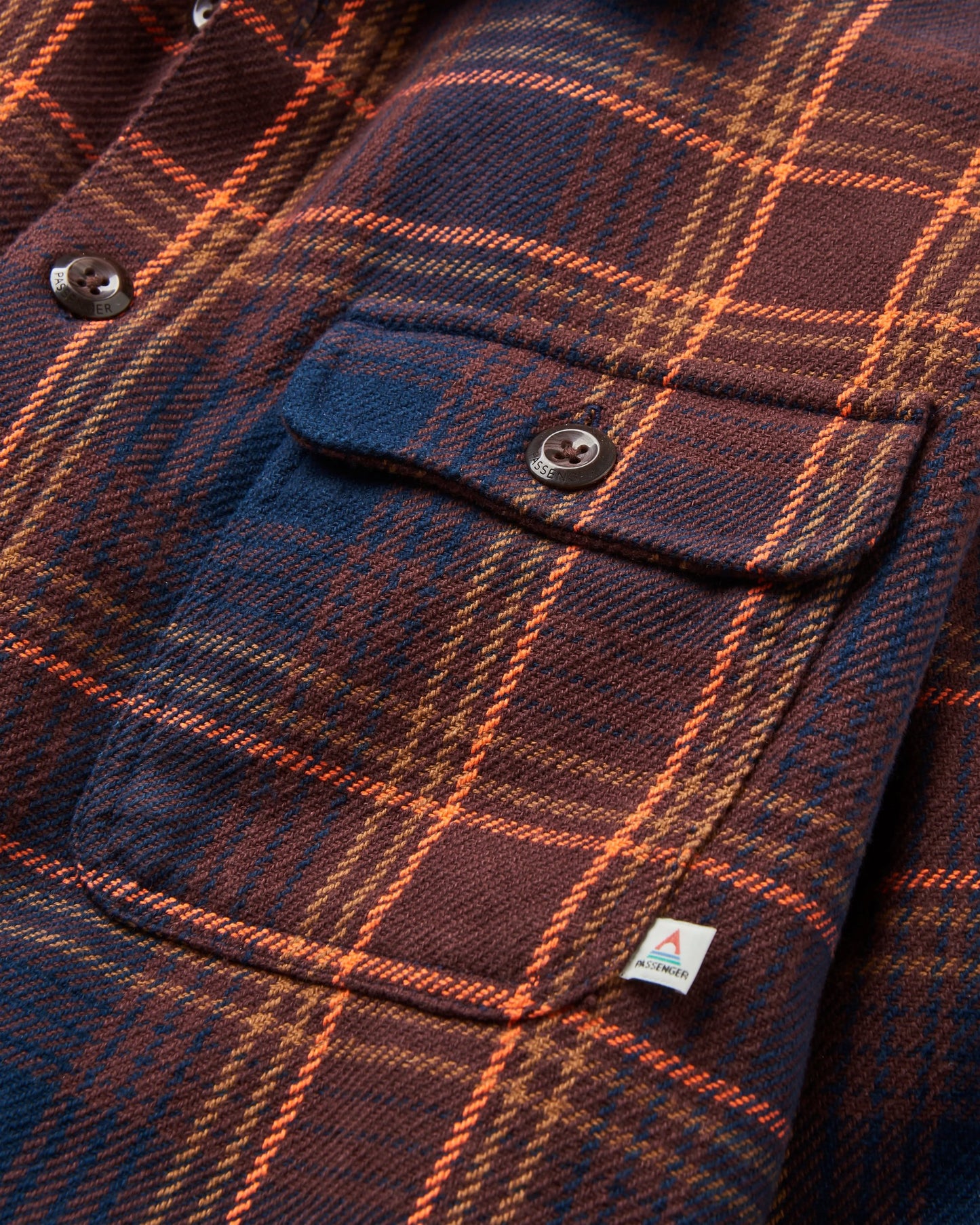 Island Heavy Twill Shirt - Rich Navy/Espresso Check - Flatlay