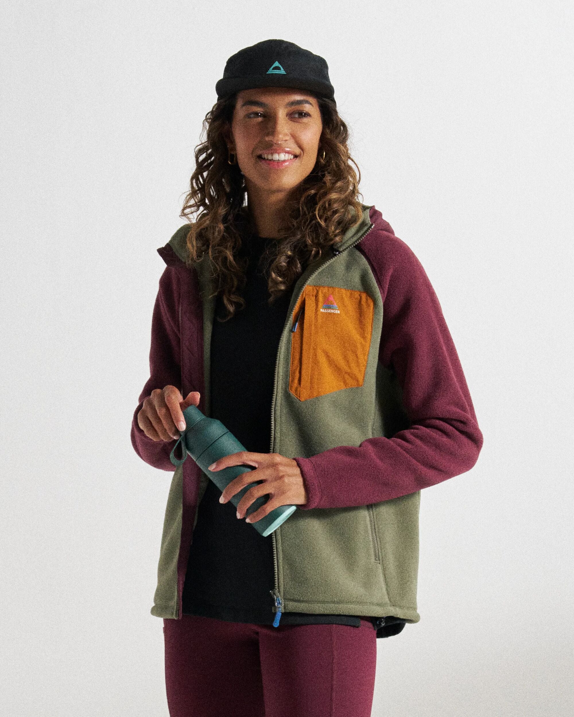 Sierrascape Women's Recycled Polartec® Fleece Hoodie - Fig/Dusty Olive - Studio Model