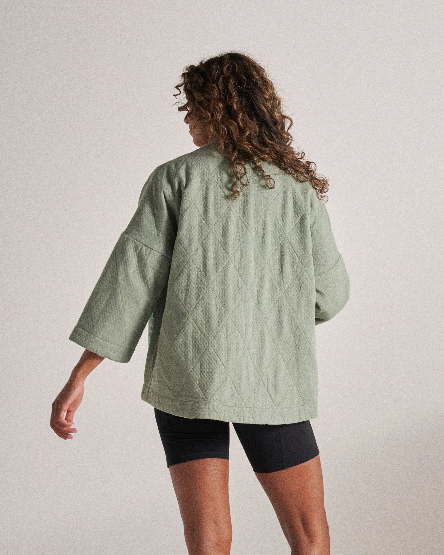 Mira Organic Cotton Quilted Overshirt - Pistachio - Studio Model