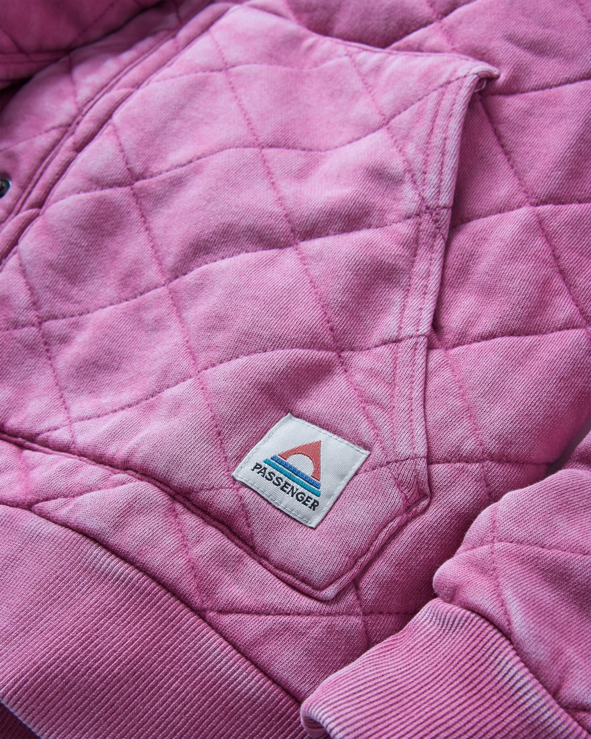 Clementine Recycled Quilted Popper Up Hoodie - Mauve Haze - Flatlay