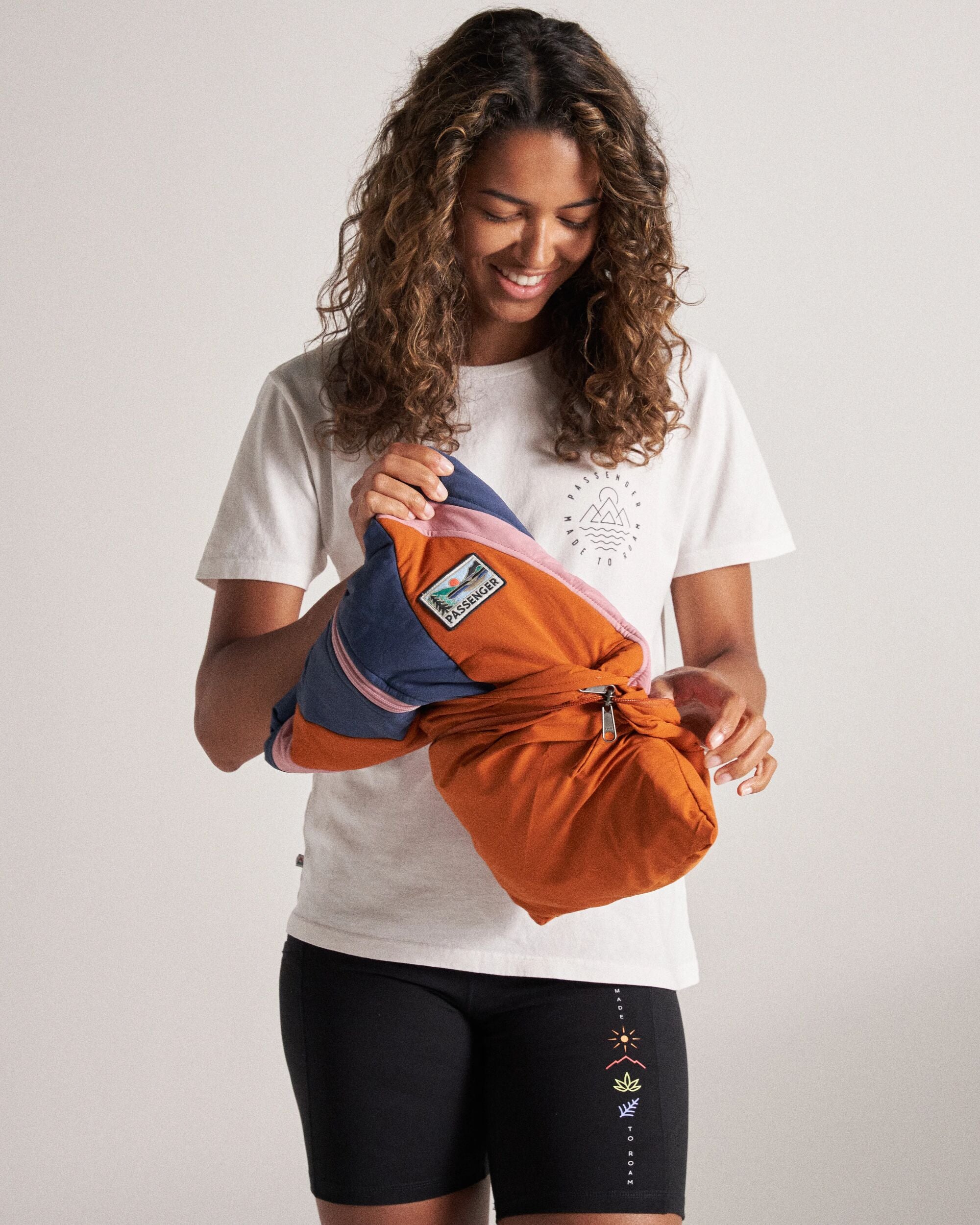 Ocean Recycled Insulated Anorak - Dark Denim/Sunset Orange - Studio Model