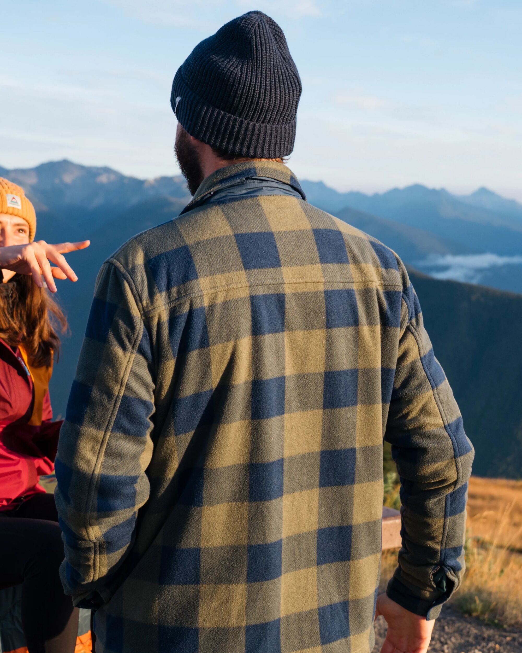 Firelight Sherpa Lined Overshirt - Dusty Olive/Dark Denim Check - Lifestyle