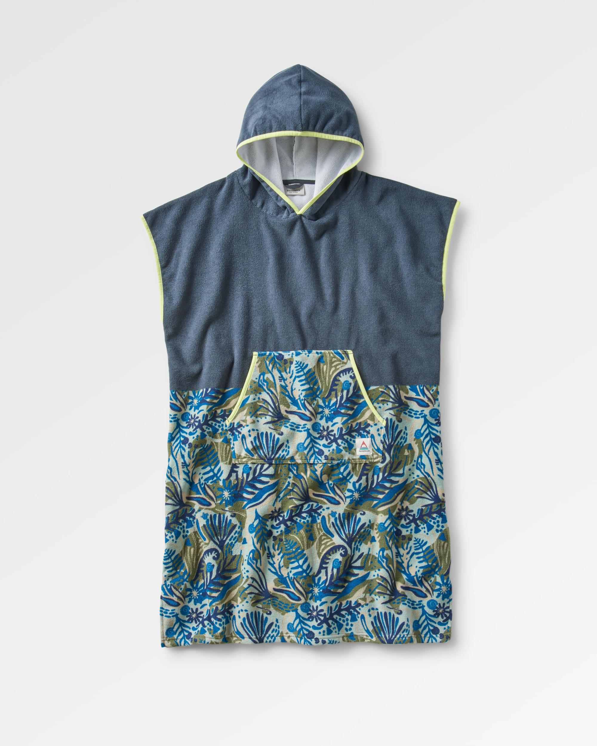 Tulum Recycled Towel Poncho - Charcoal/Abstract Seaweed - Flatlay