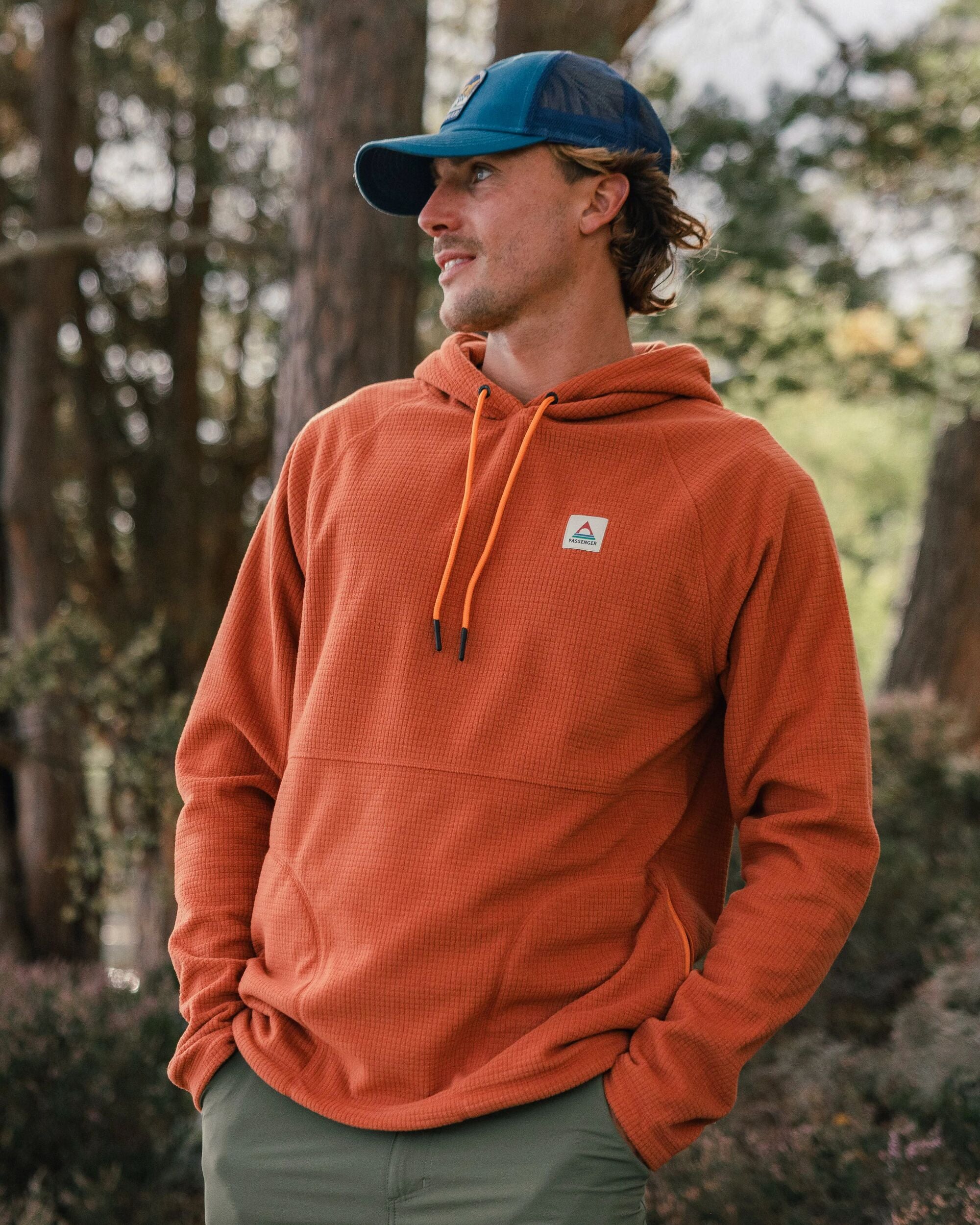 Point Recycled Grid Polar Fleece Hoodie - Baked Clay - Lifestyle