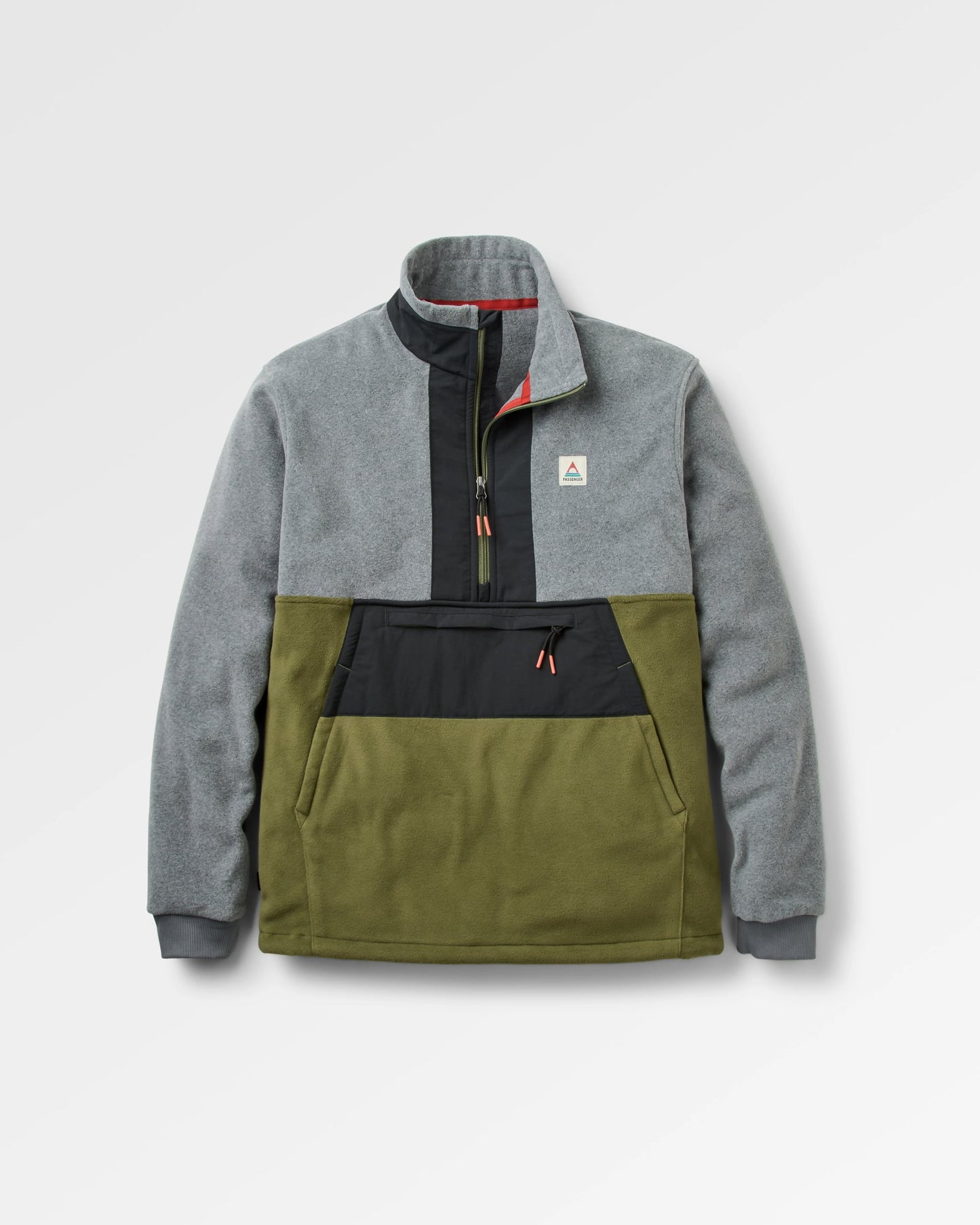 Woodland Hoodless 1/2 Zip Recycled Polartec® Fleece - Grey Marl/Khaki - Flatlay