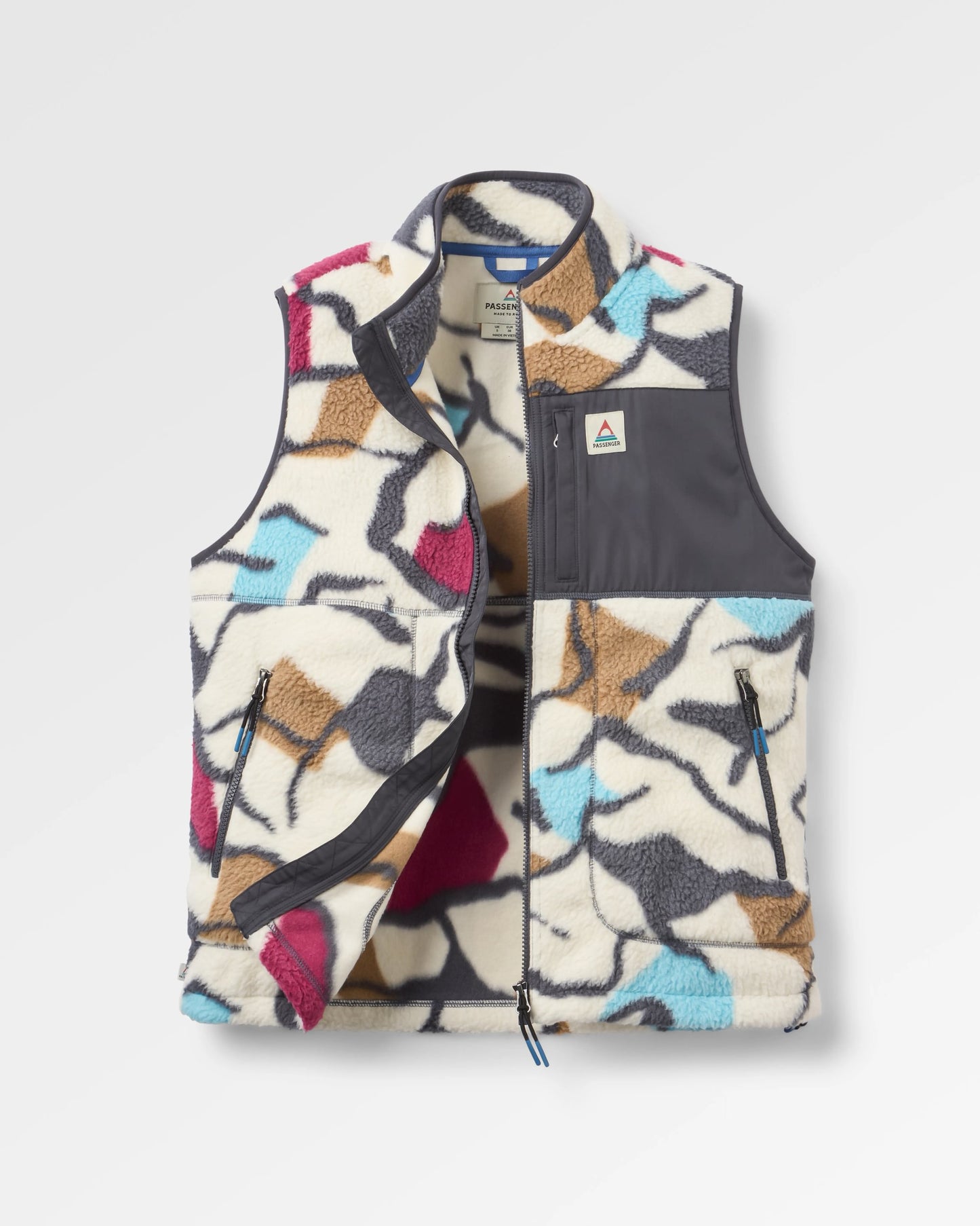 Fairbanks Full Zip Recycled Sherpa Gilet - Abstract Trails Off White - Flatlay