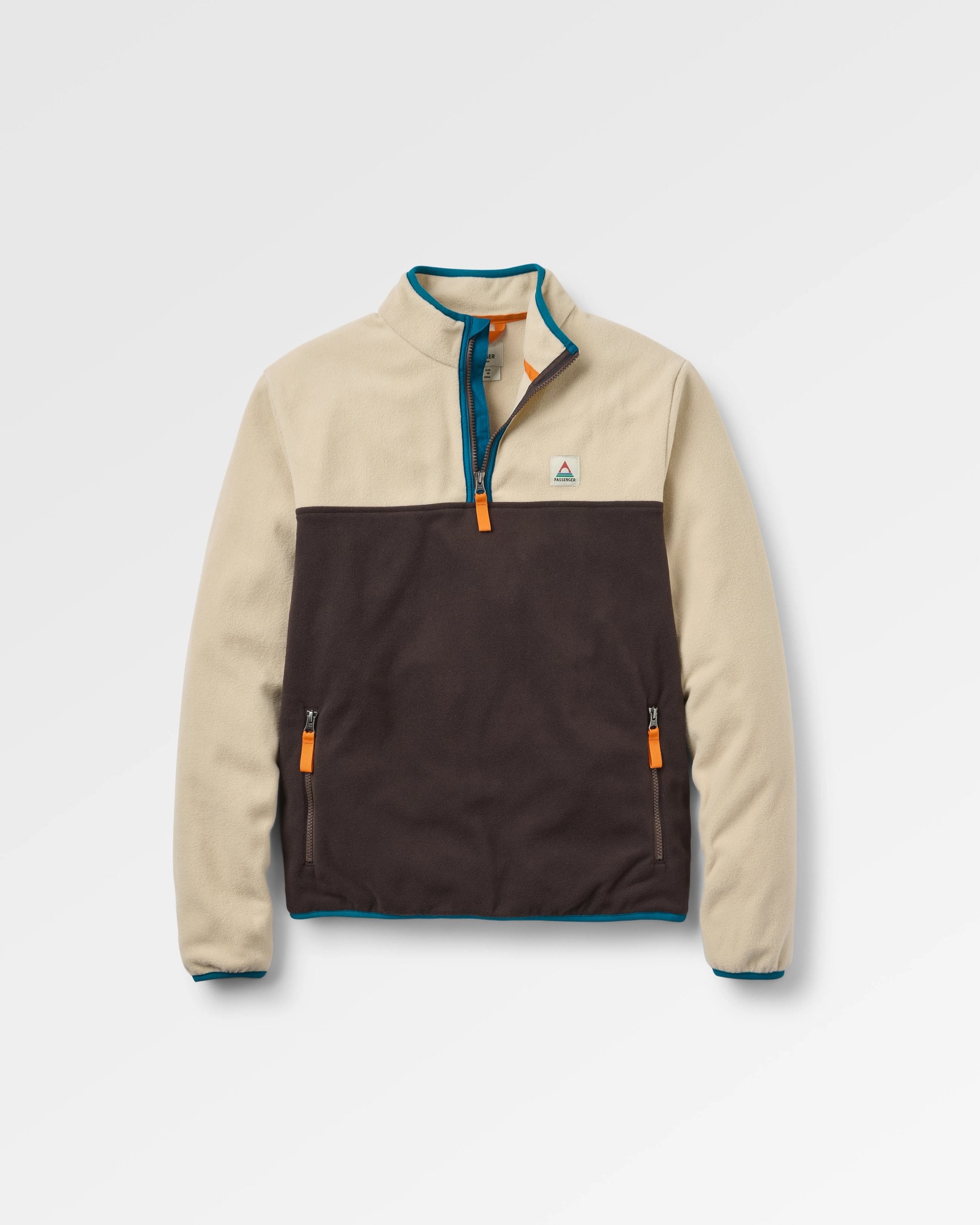 Set Off Recycled Polar 1/4 Zip Fleece - Oatmeal/Espresso - Flatlay