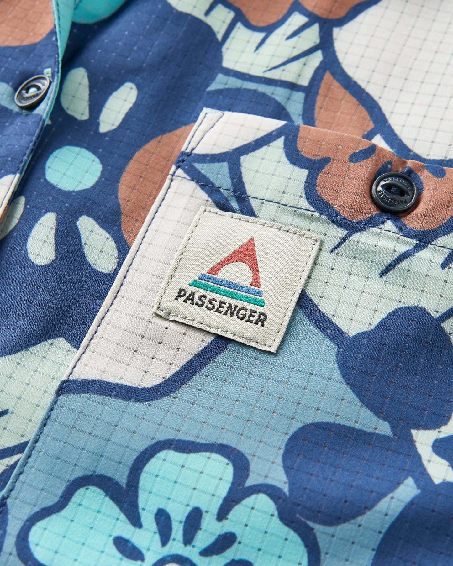 365 Recycled Active Boxy Shirt - Vintage Floral Aqua - Flatlay
