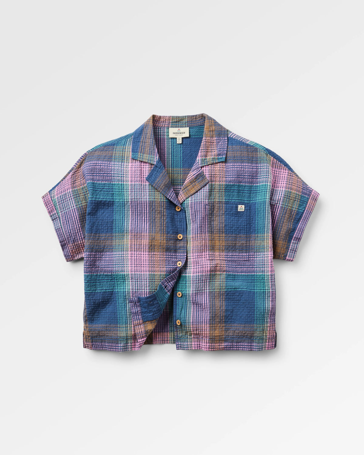 Arden Short Sleeve Shirt - Rich Navy Multi Check - Flatlay