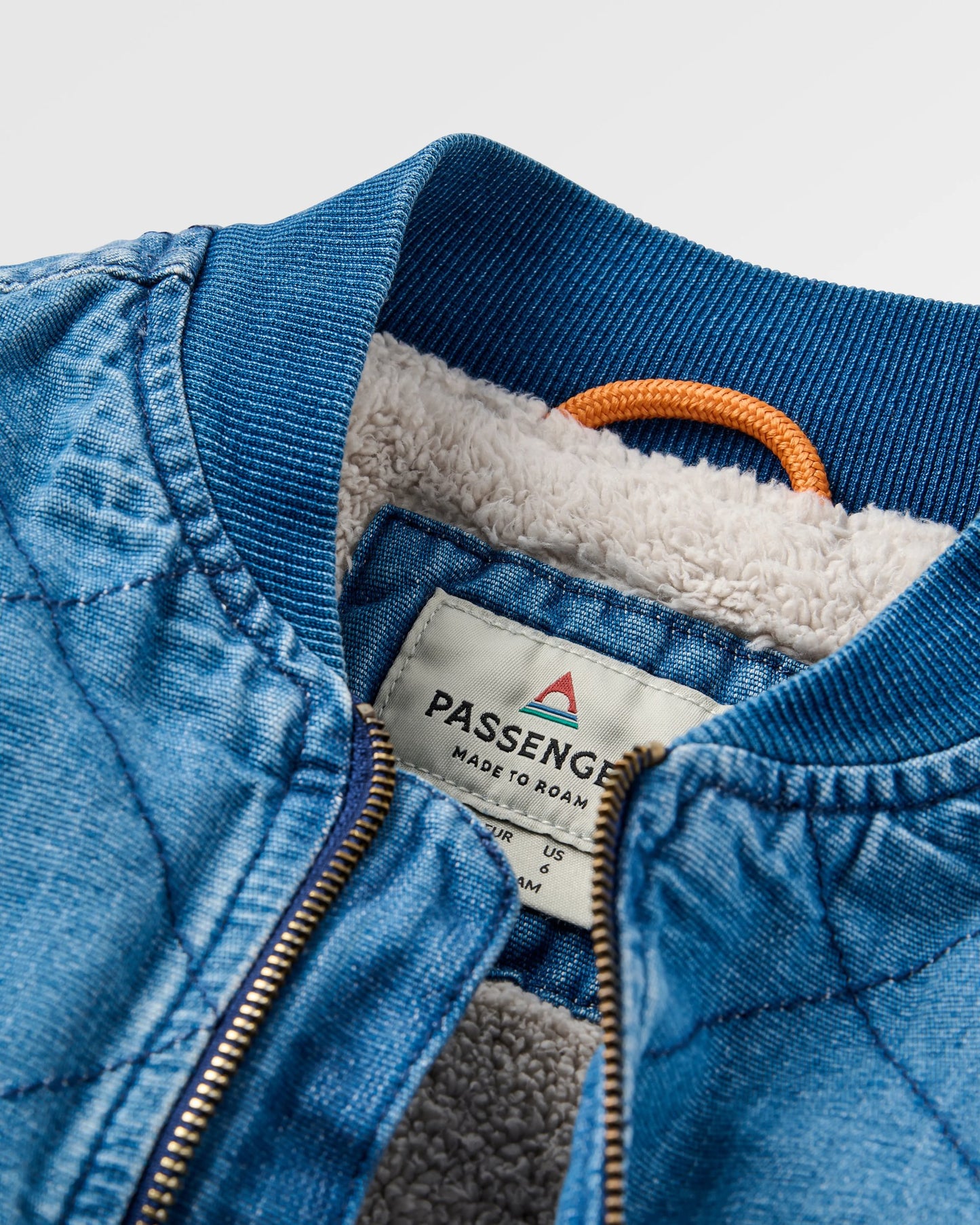 Lucia Denim Sherpa Lined Bomber Jacket - Denim Blue - Flatlay