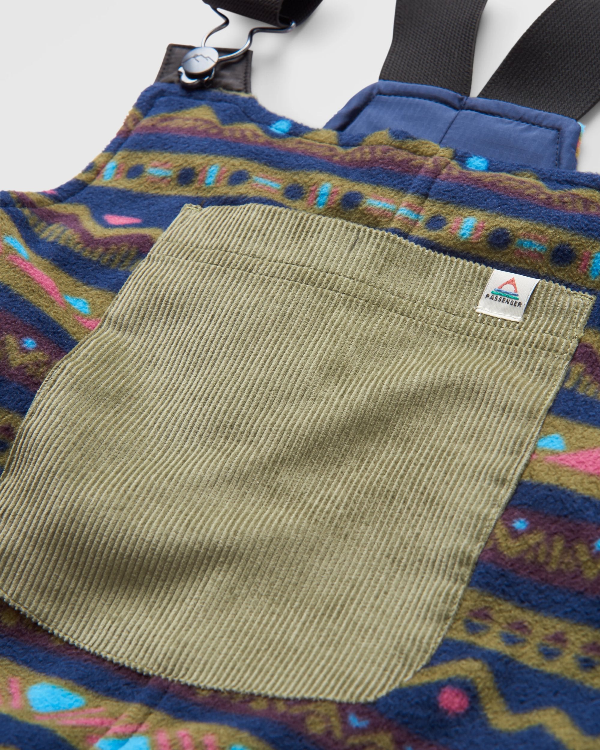 Ace Recycled Polar Fleece Dungarees - Mountain Geo Multi - Flatlay