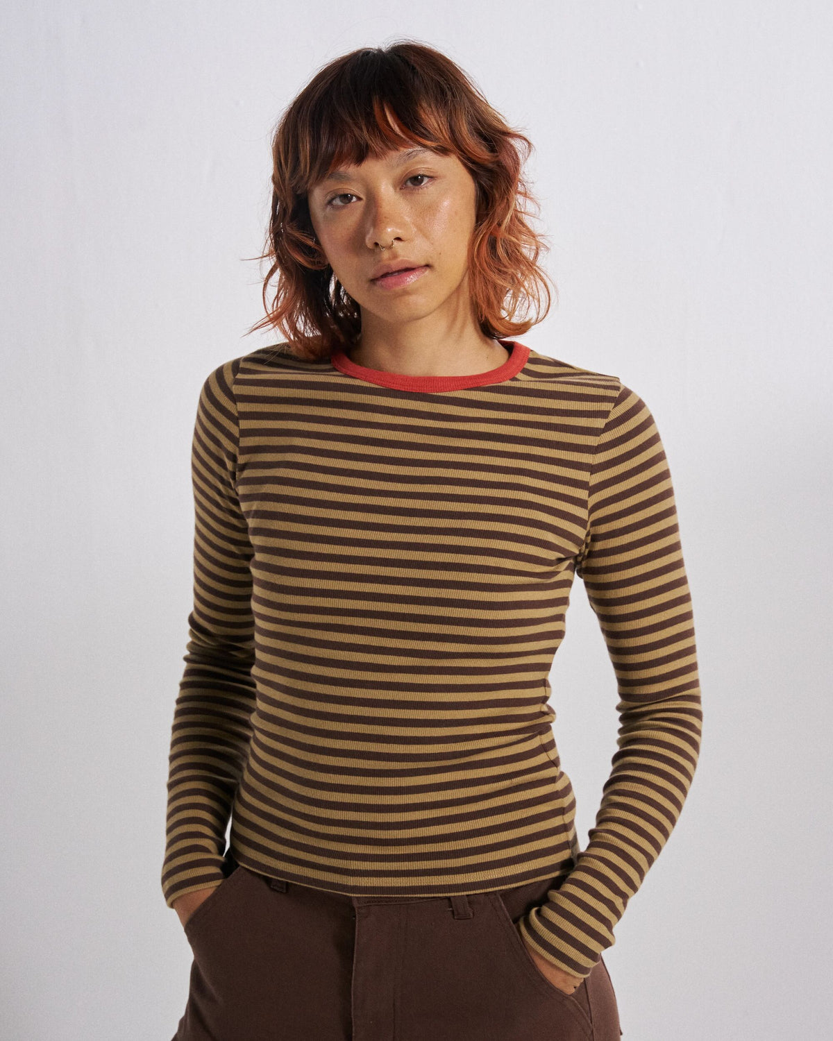 Out There Ribbed LS T-Shirt - Chestnut - Studio Model