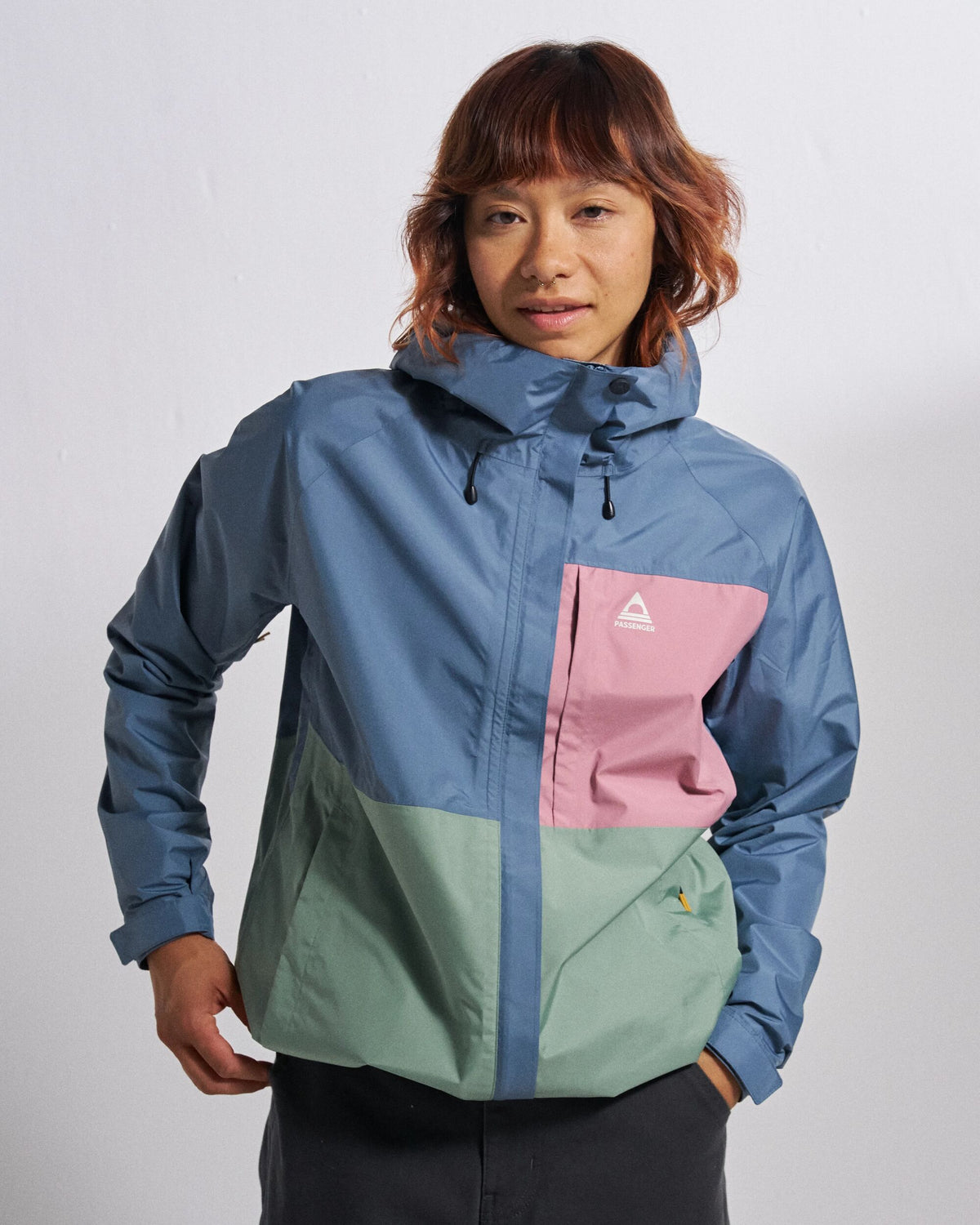 Trailscape Women's Waterproof Jacket - Stormy Blue/Pistachio - Studio Model