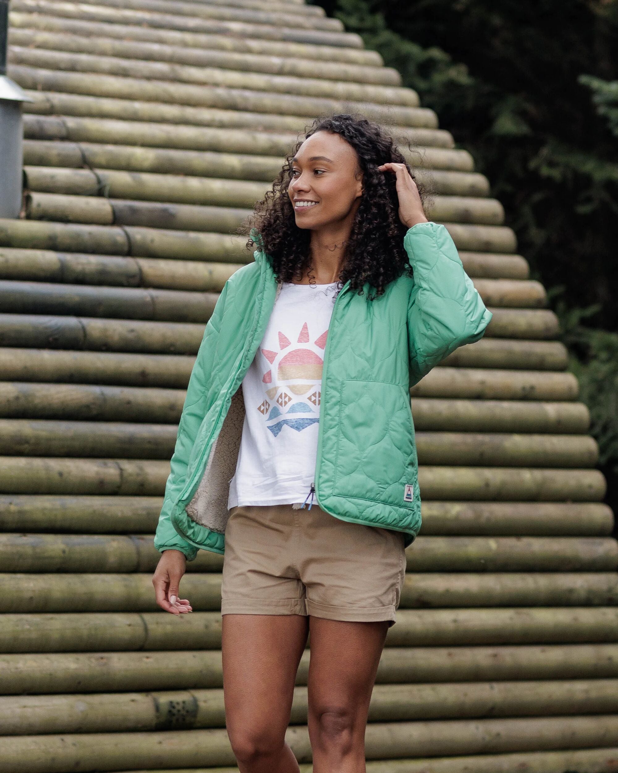 Earthy Recycled Sherpa Lined Insulated Jacket - Green Spruce - Lifestyle