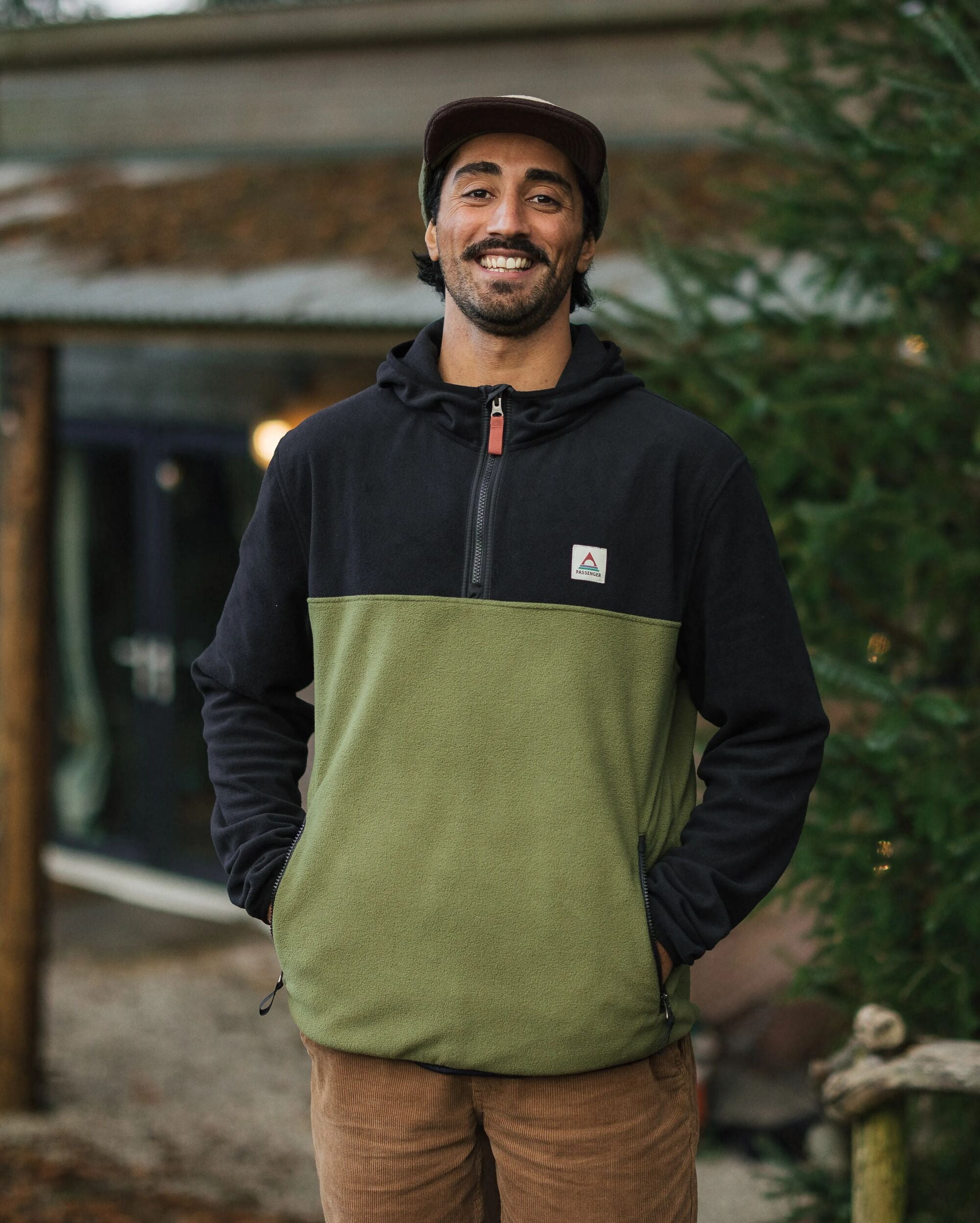 Set Off Recycled Polar Hooded Fleece - Black/Khaki - Lifestyle