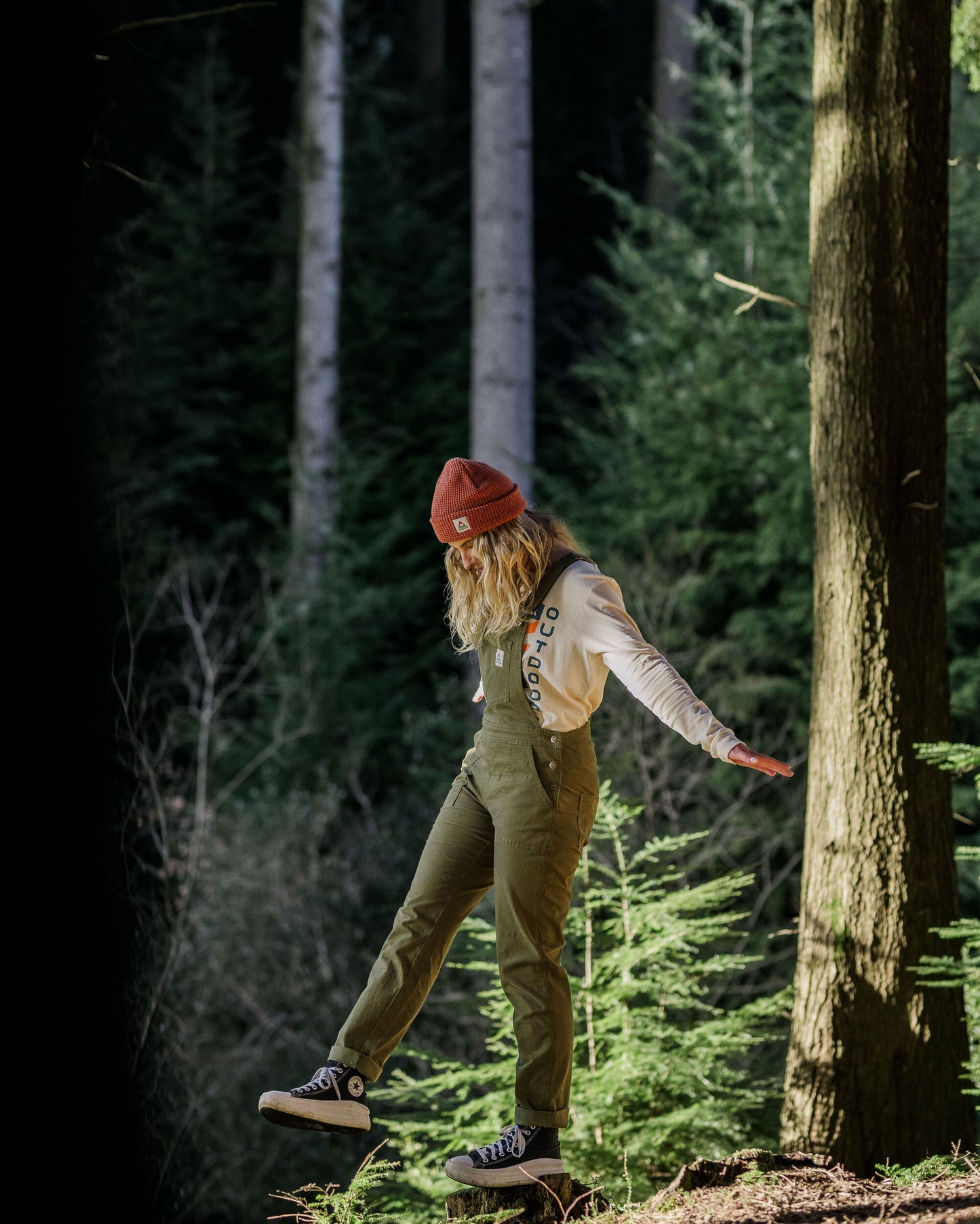 Roamist Organic Cotton Dungarees - Khaki - Lifestyle