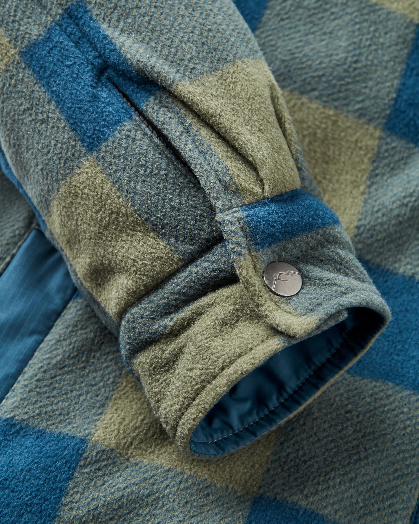 Firelight Sherpa Lined Overshirt - Dusty Olive/Dark Denim Check - Flatlay