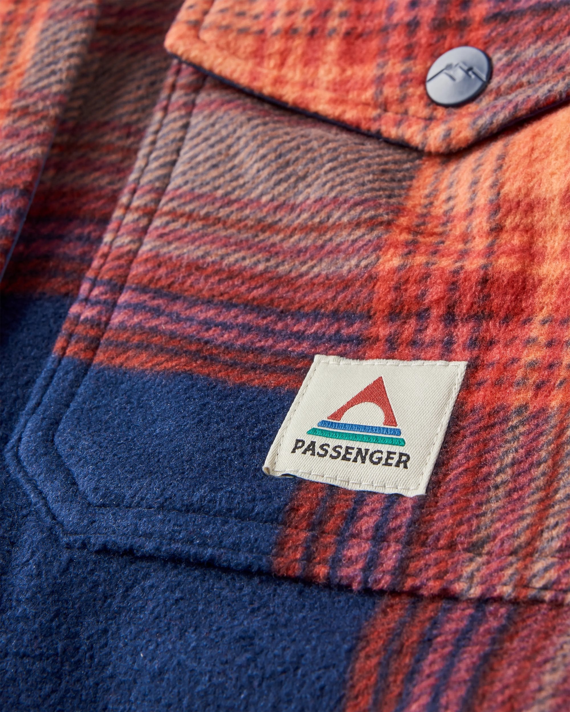 East Recycled Polar Fleece Shirt - Rich Navy/ Red Ochre Check - Flatlay
