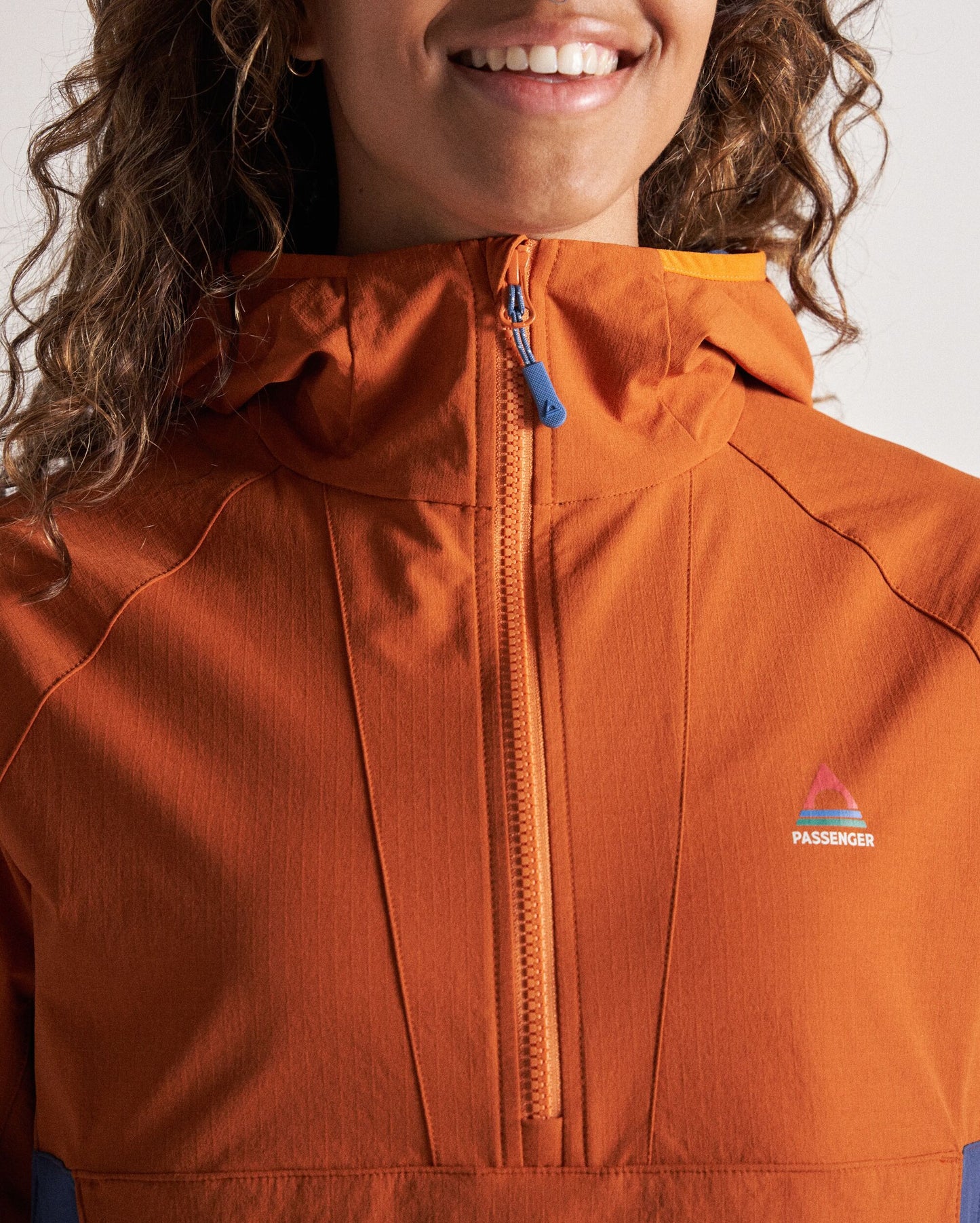 Ocean Light Recycled Softshell Jacket - Dark Denim/Sunset Orange - Studio Model