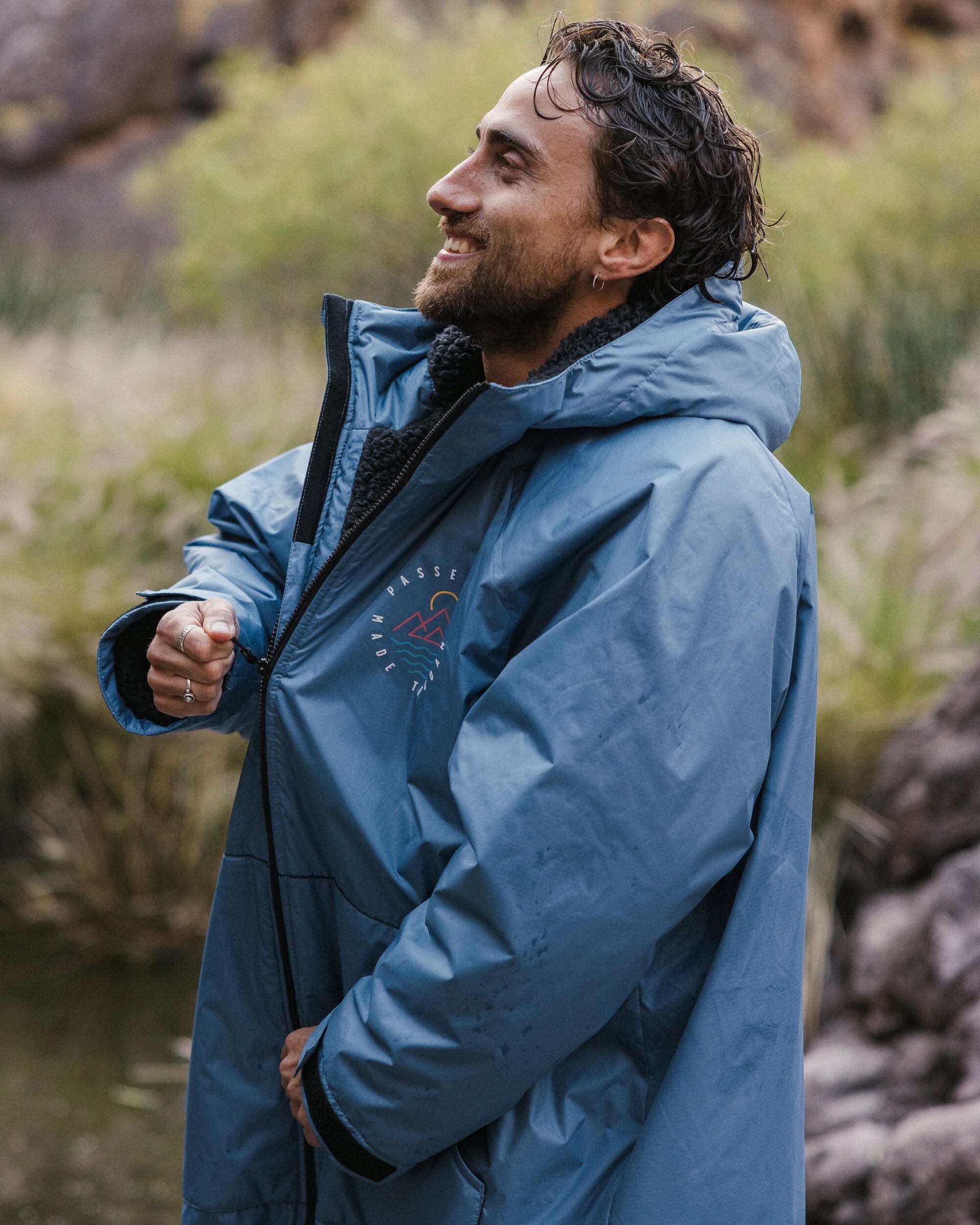 Escapism Recycled Sherpa Lined Changing Robe - Moonlight Blue - Lifestyle - Male