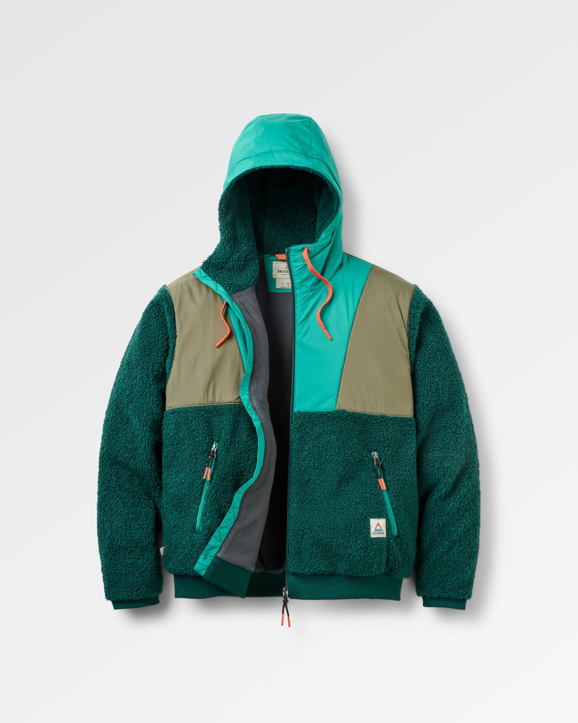 Joy Full Zip Lined Hooded Sherpa Fleece - Greenlake/Rain Forest - Flatlay