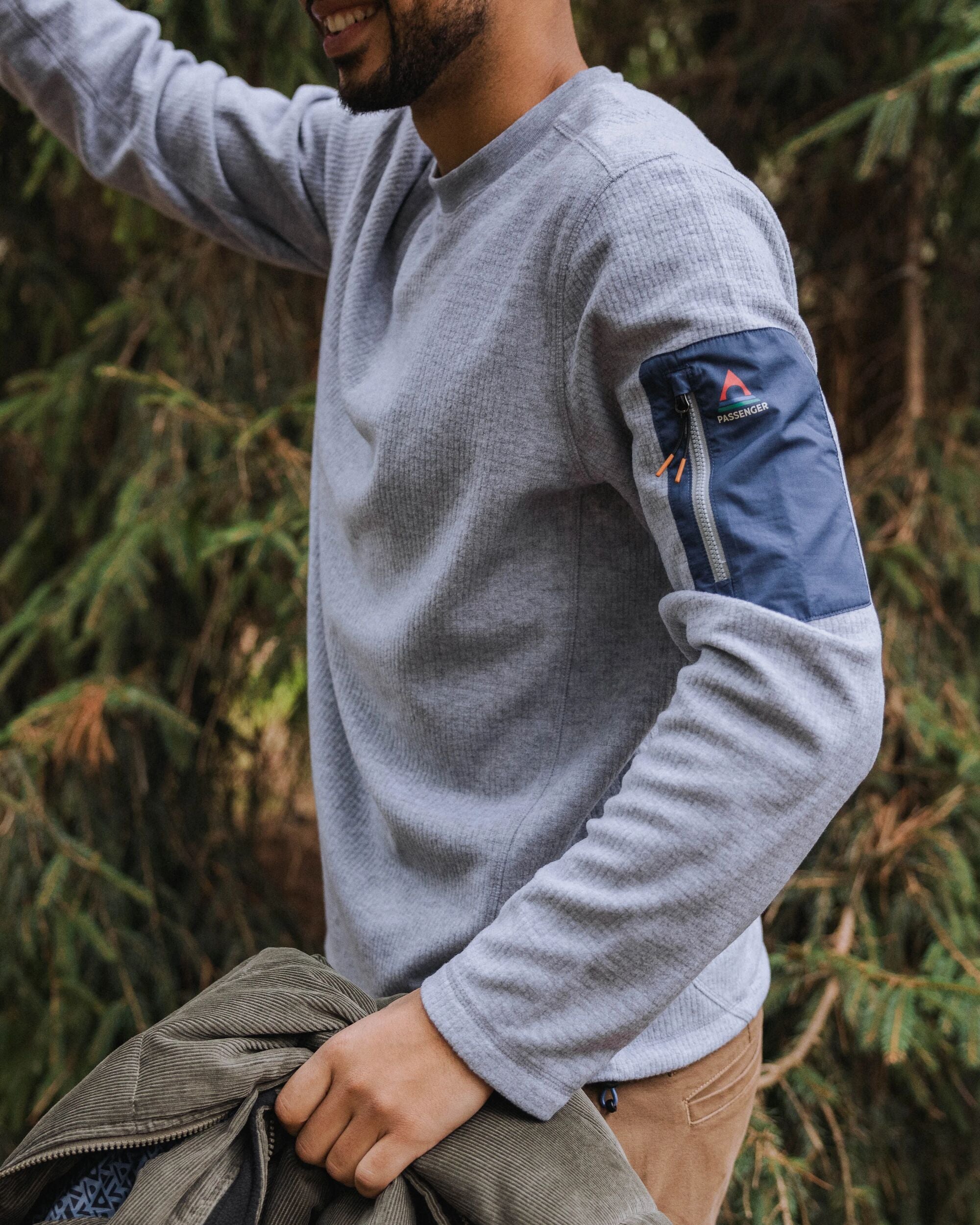 Forestscape Recycled Grid Fleece Crew - Grey Marl - Lifestyle