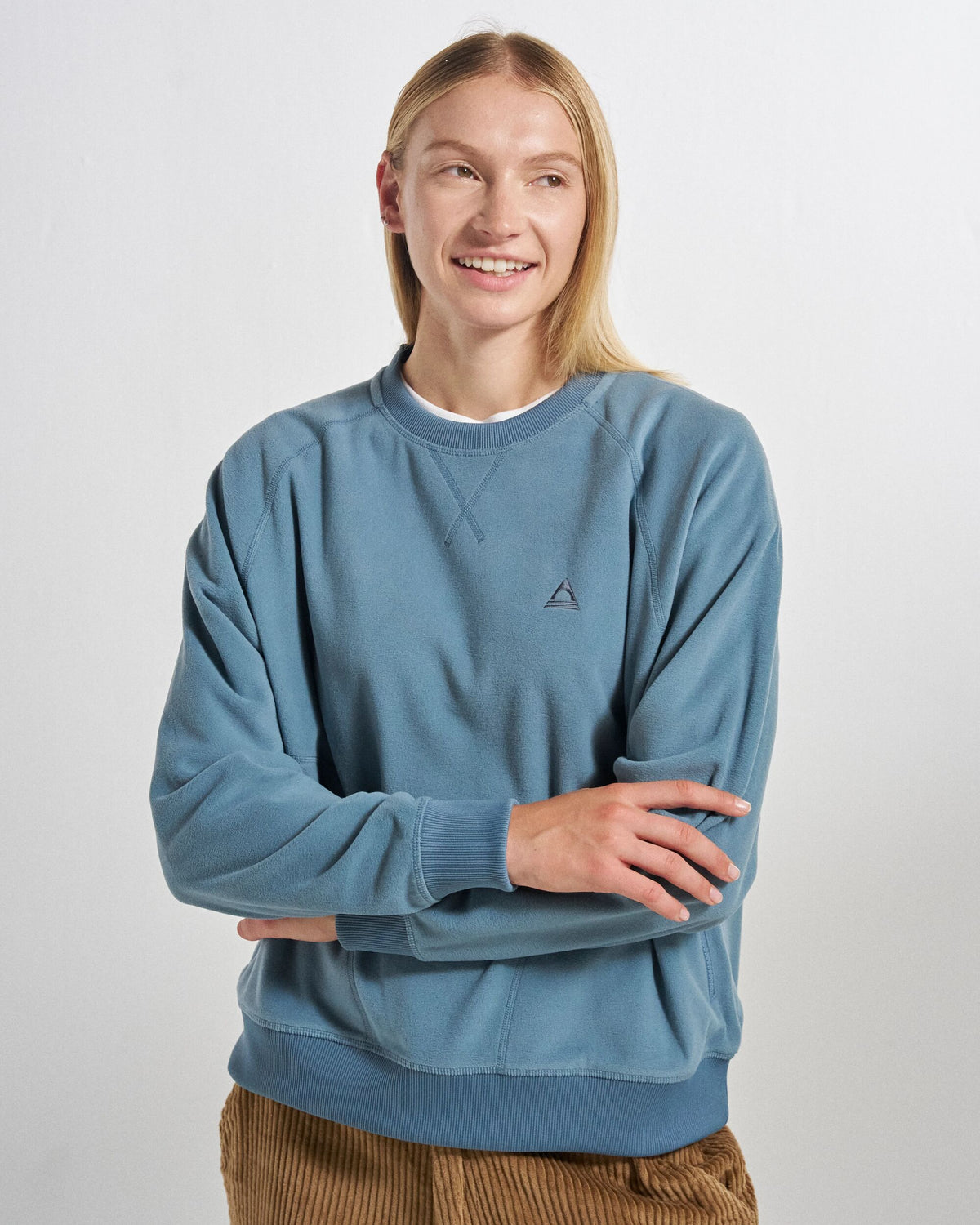 Ayla Micro Polartec® Crew Fleece - Stormy Blue - Studio Model