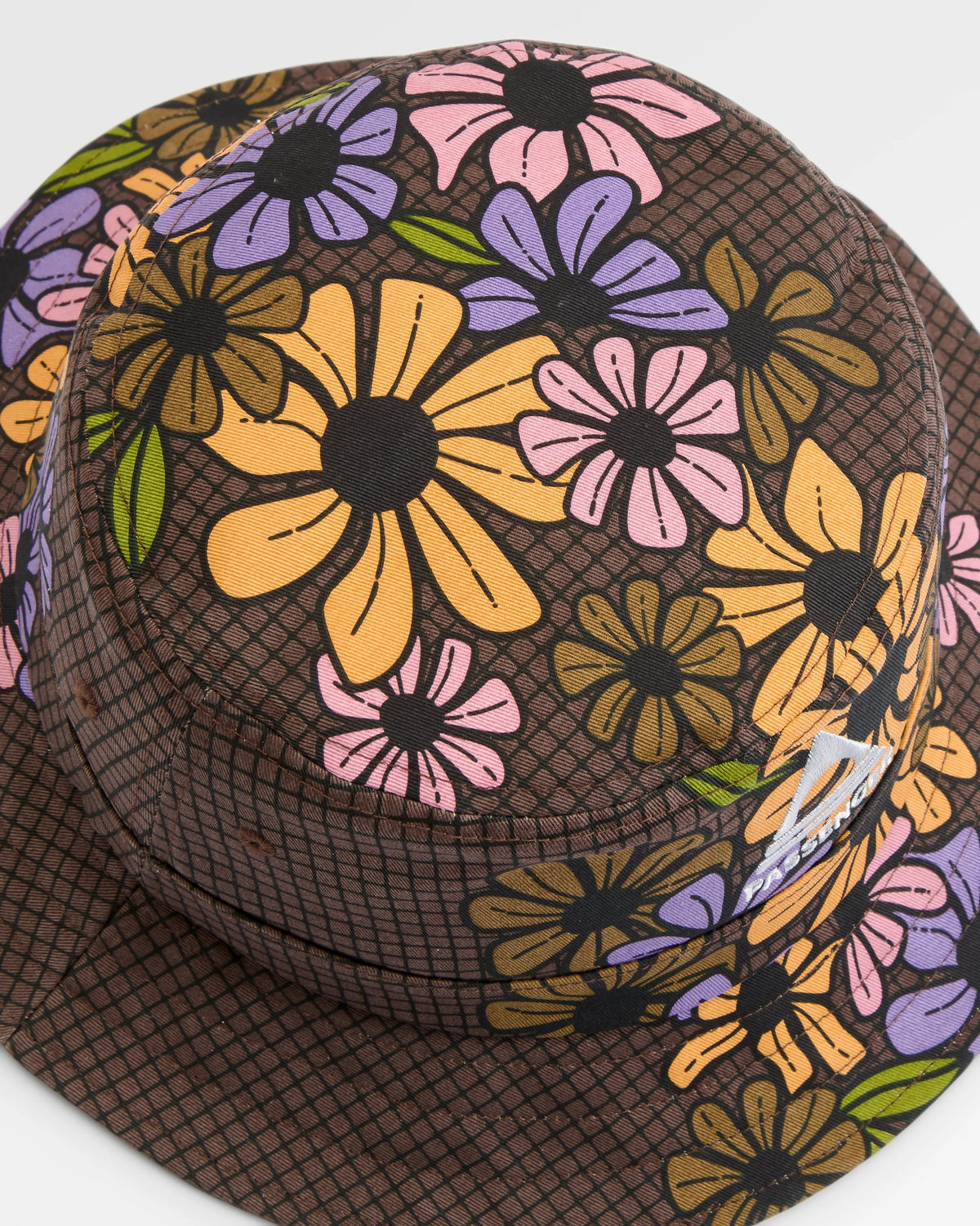 Shaded Organic Bucket Hat - Floral Grid Espresso - Flatlay