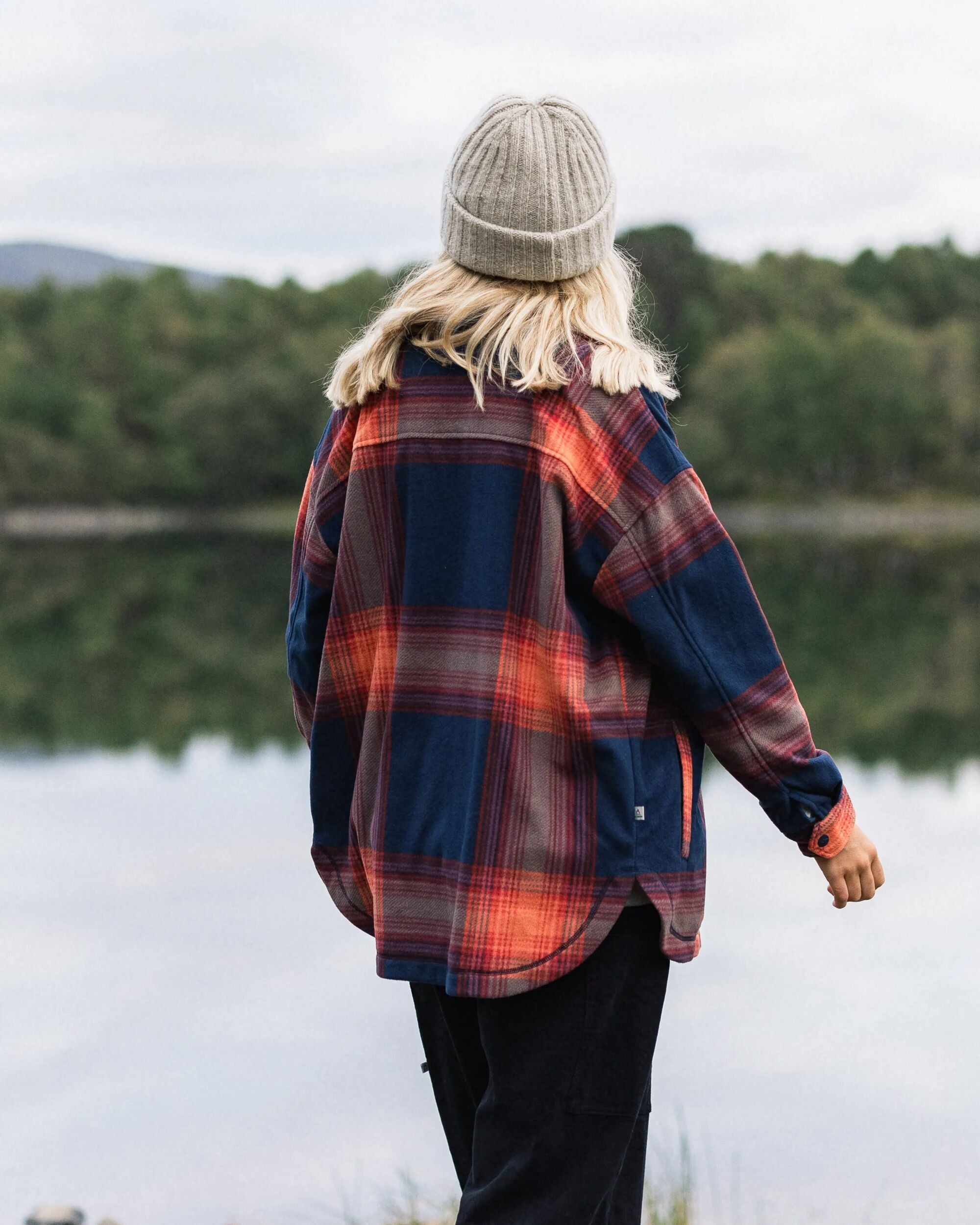 East Recycled Polar Fleece Shirt - Rich Navy/ Red Ochre Check - Lifestyle