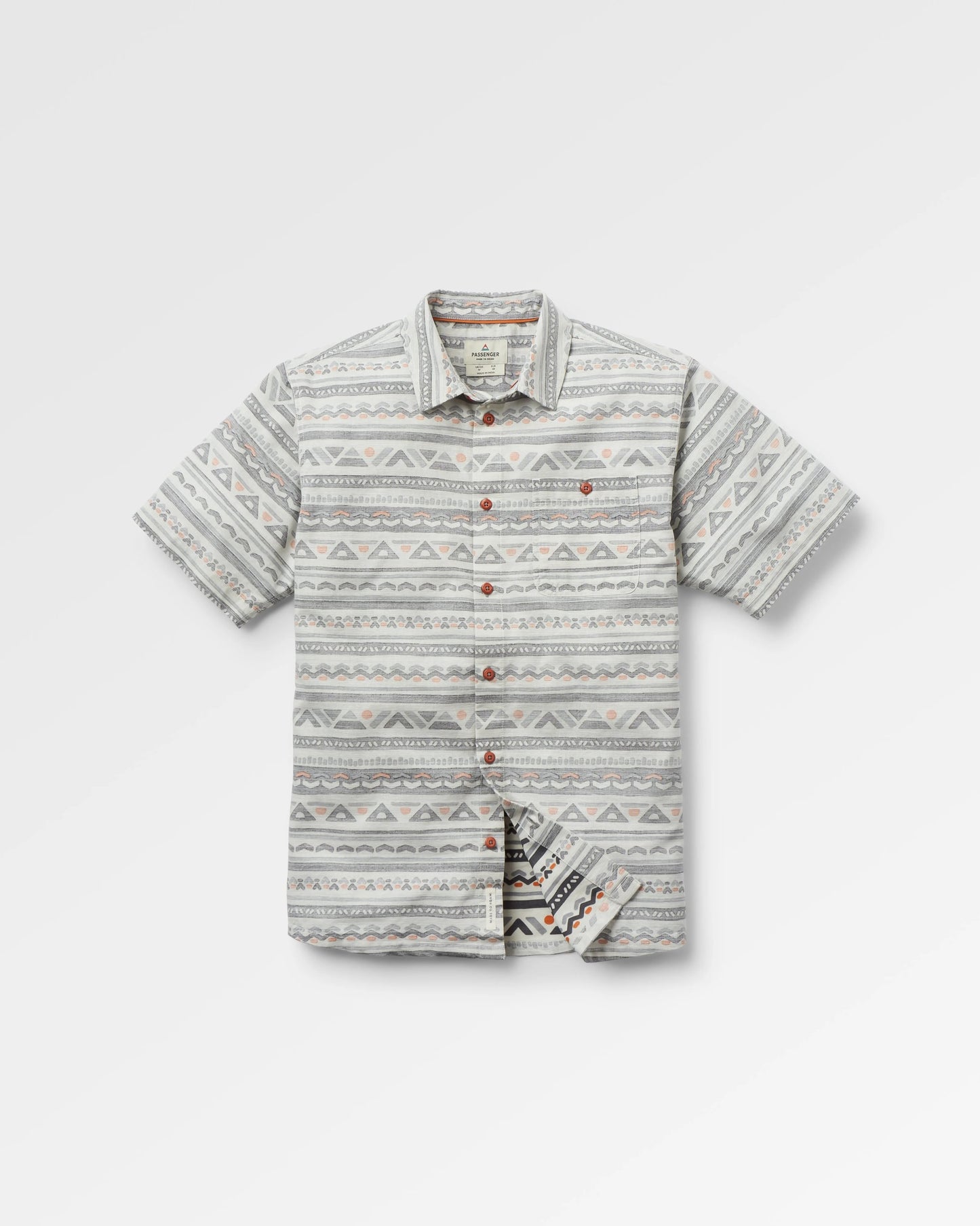 Chill Textured Organic Cotton Short Sleeve Shirt - Geo Track Storm Grey - Flatlay
