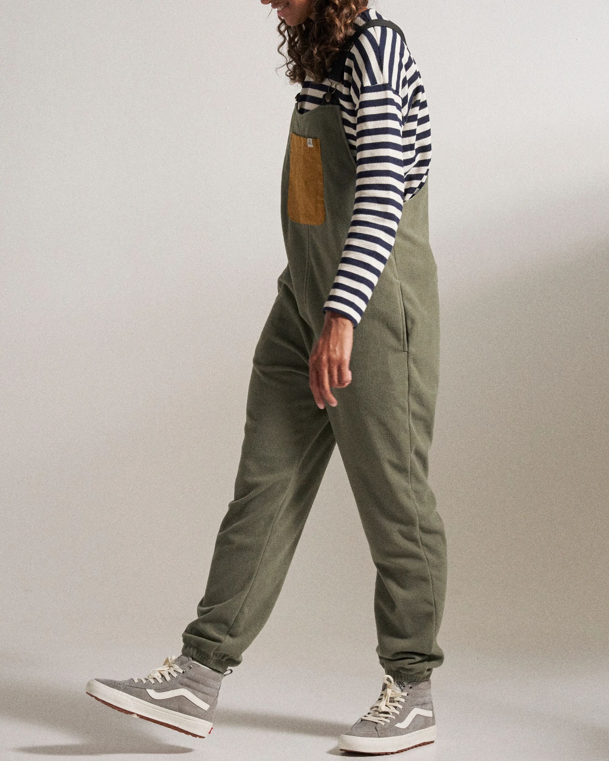 Ace Polar Fleece Dungarees - Dusty Olive - Studio Model