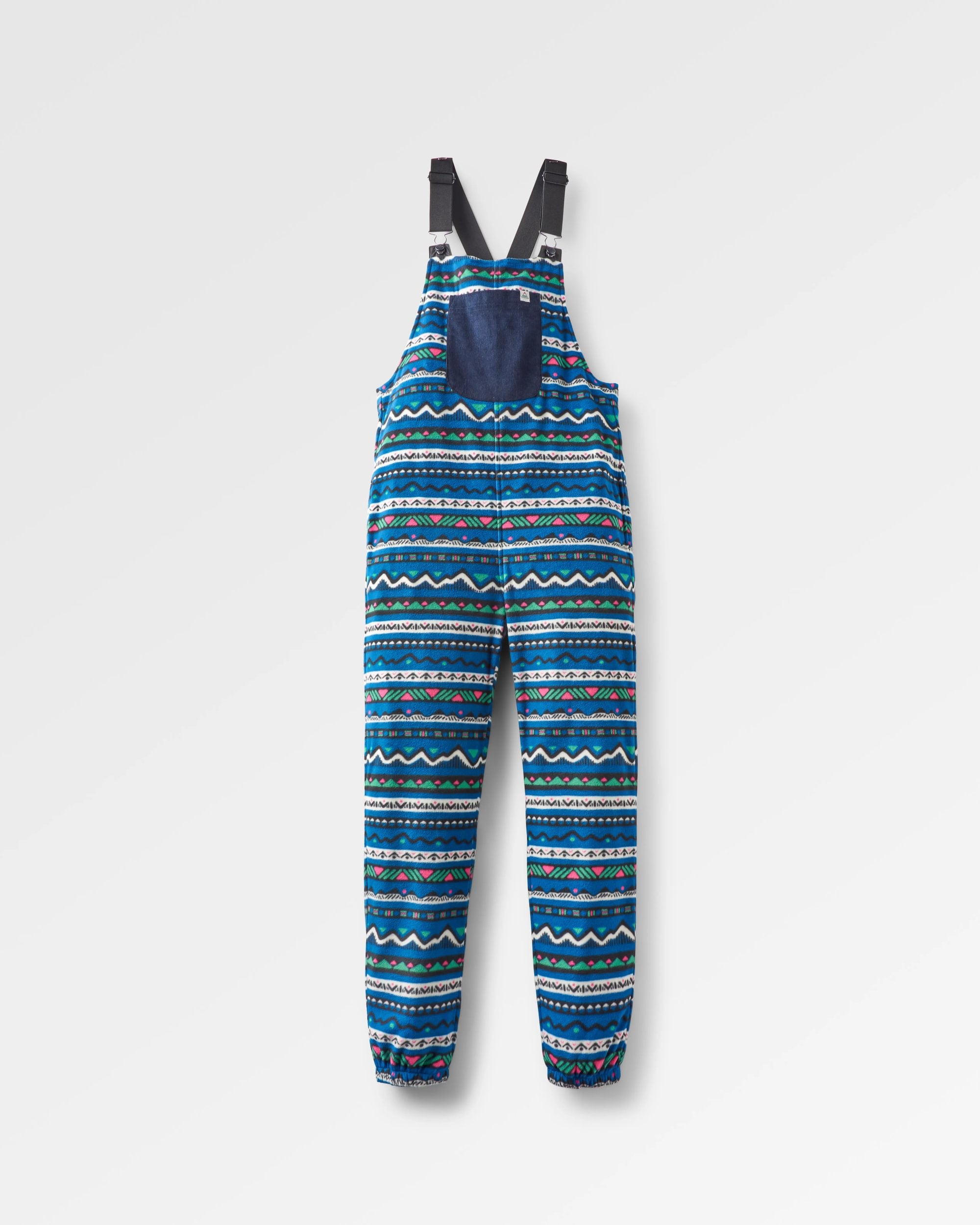 Ace Recycled Polar Fleece Dungarees - Mountain Geo Tidal Blue - Flatlay