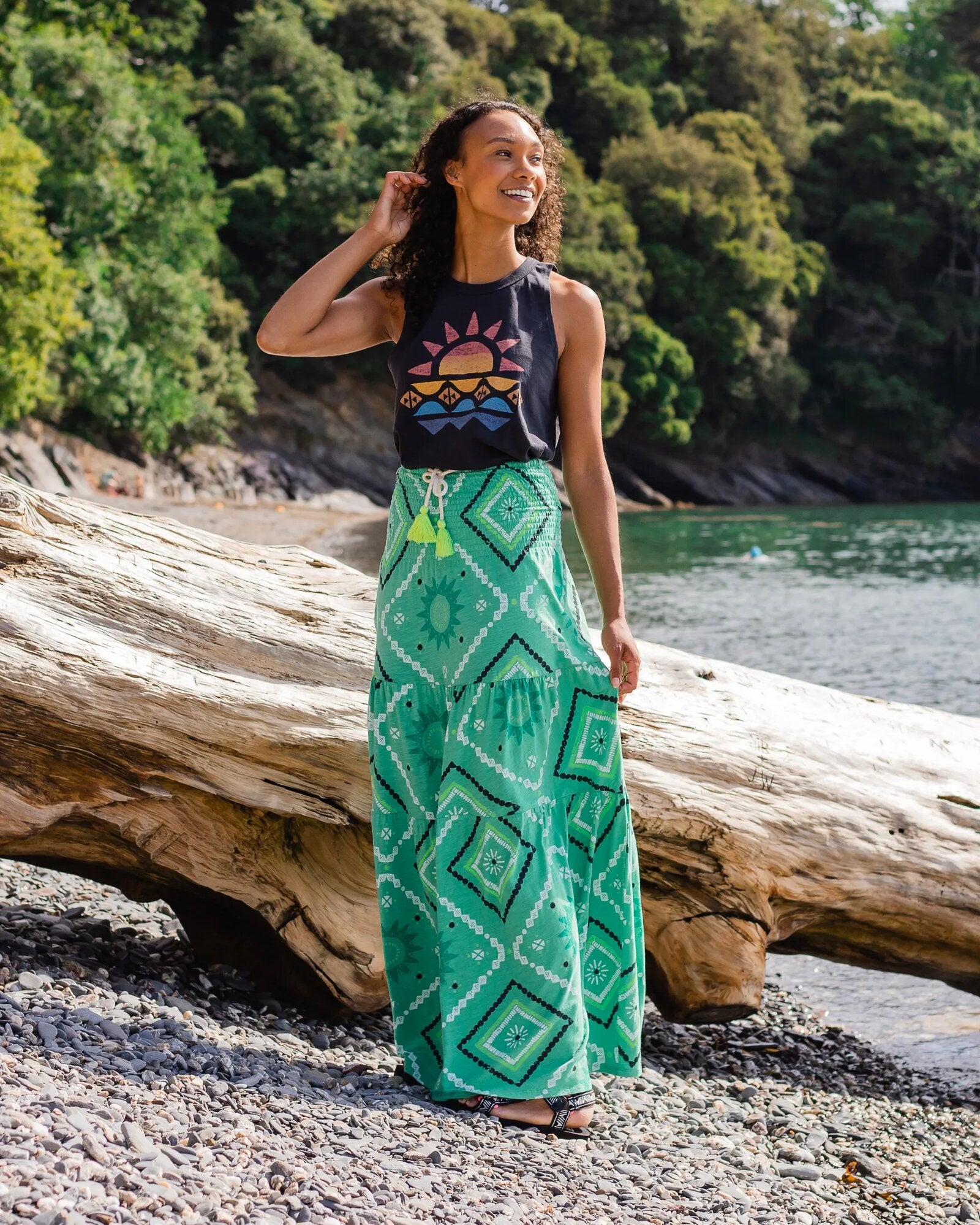 Fareway Recycled Cotton Maxi Skirt - Sunburst Green Spruce - Lifestyle