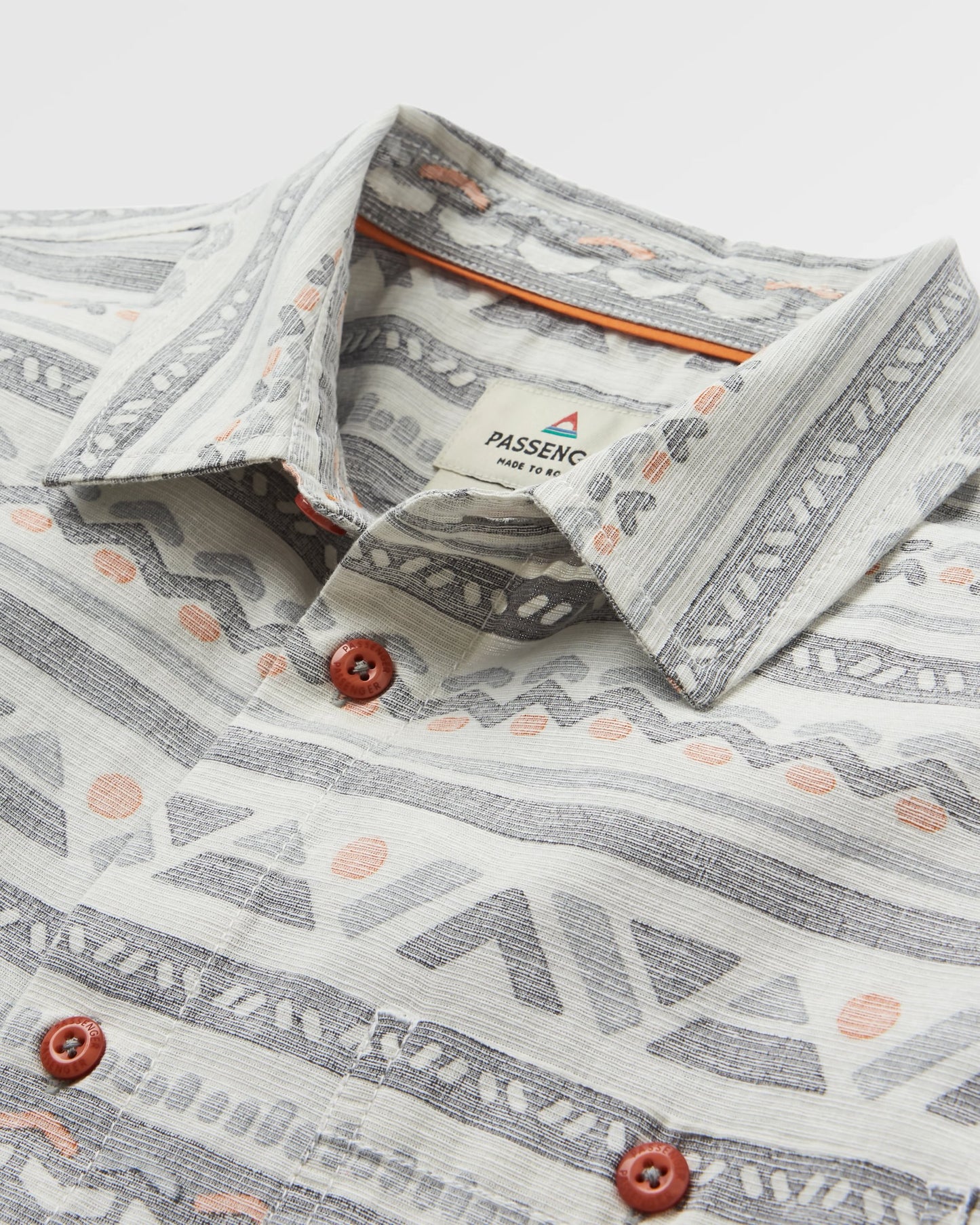 Chill Textured Organic Cotton Short Sleeve Shirt - Geo Track Storm Grey - Flatlay