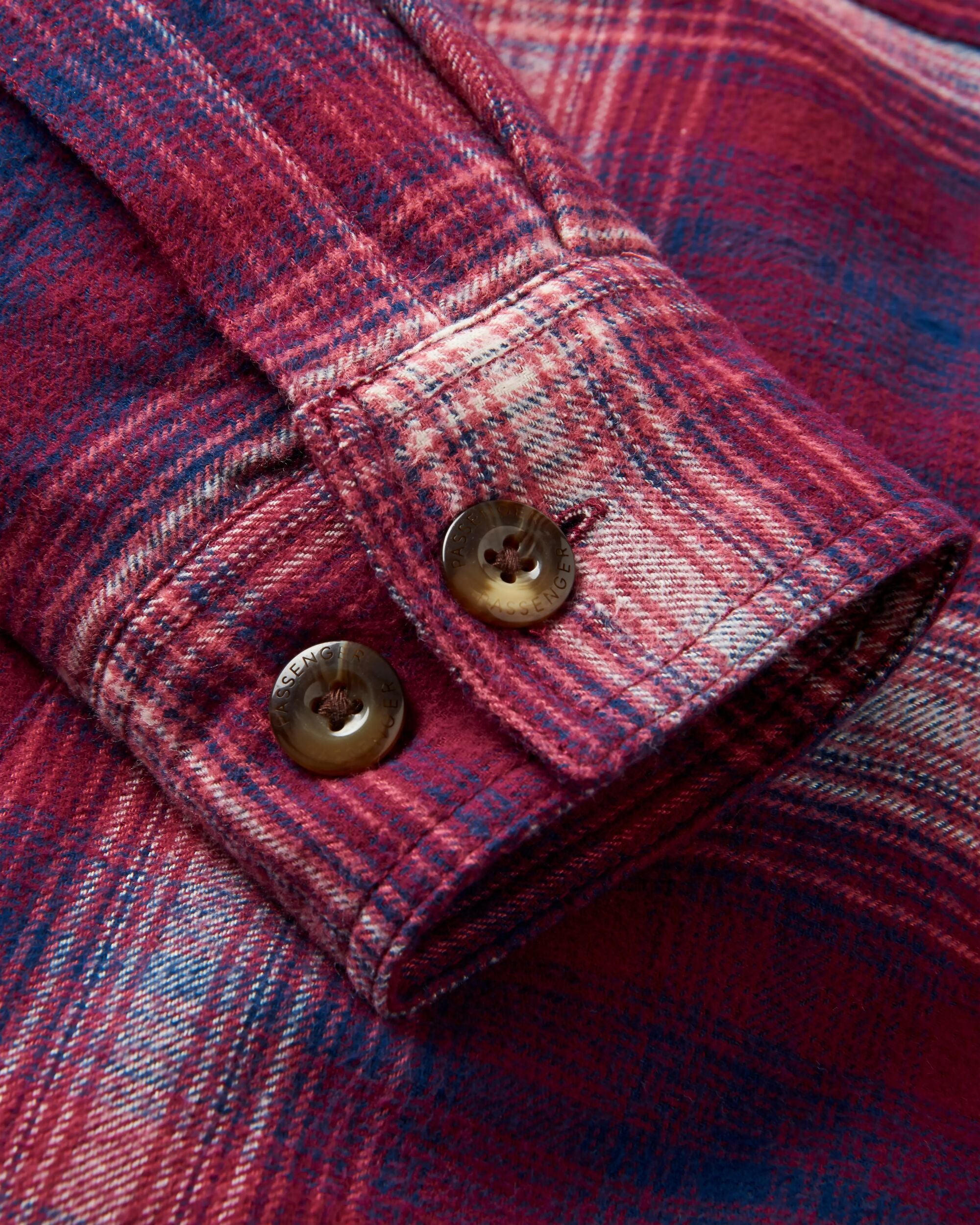 Freestyle Sherpa-Lined Overshirt - Wine/Rich Navy Check - Flatlay