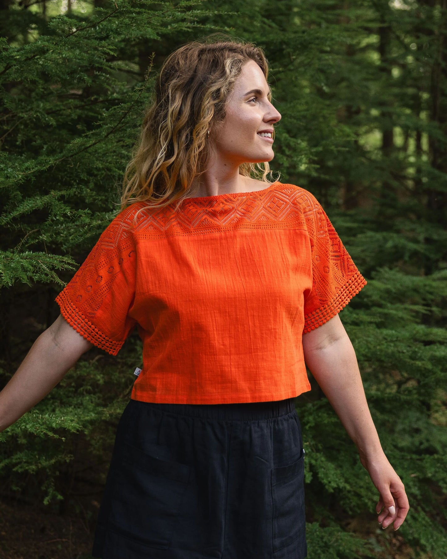 Flurry Woven Top - Ember Orange - Lifestyle