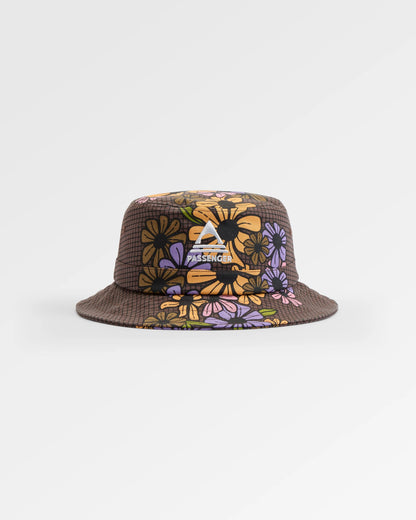 Shaded Organic Bucket Hat - Floral Grid Espresso - Flatlay