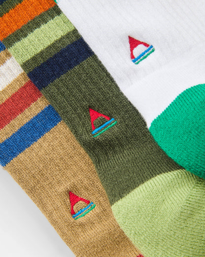 Classic Midweight Crew Socks Bundle - Khaki/White&Greenlake/Biscuit - Flatlay