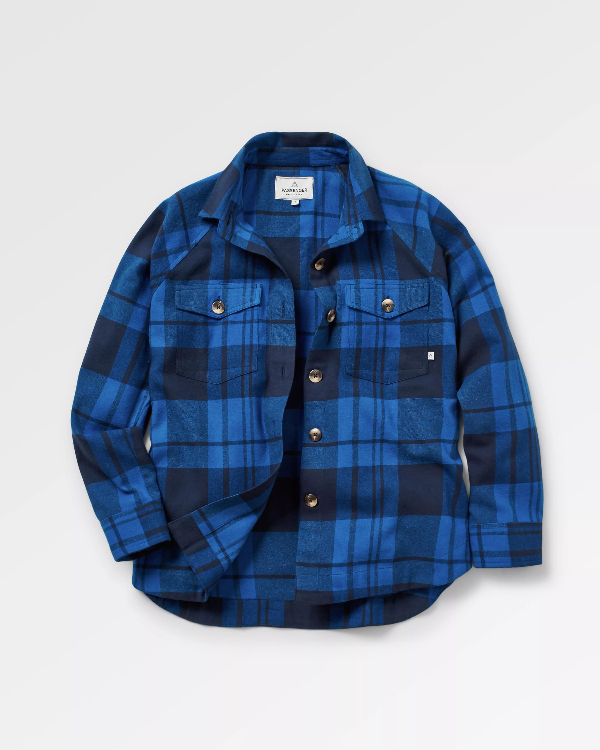 Harmony Organic Cotton Check Shirt - True Blue - Flatlay
